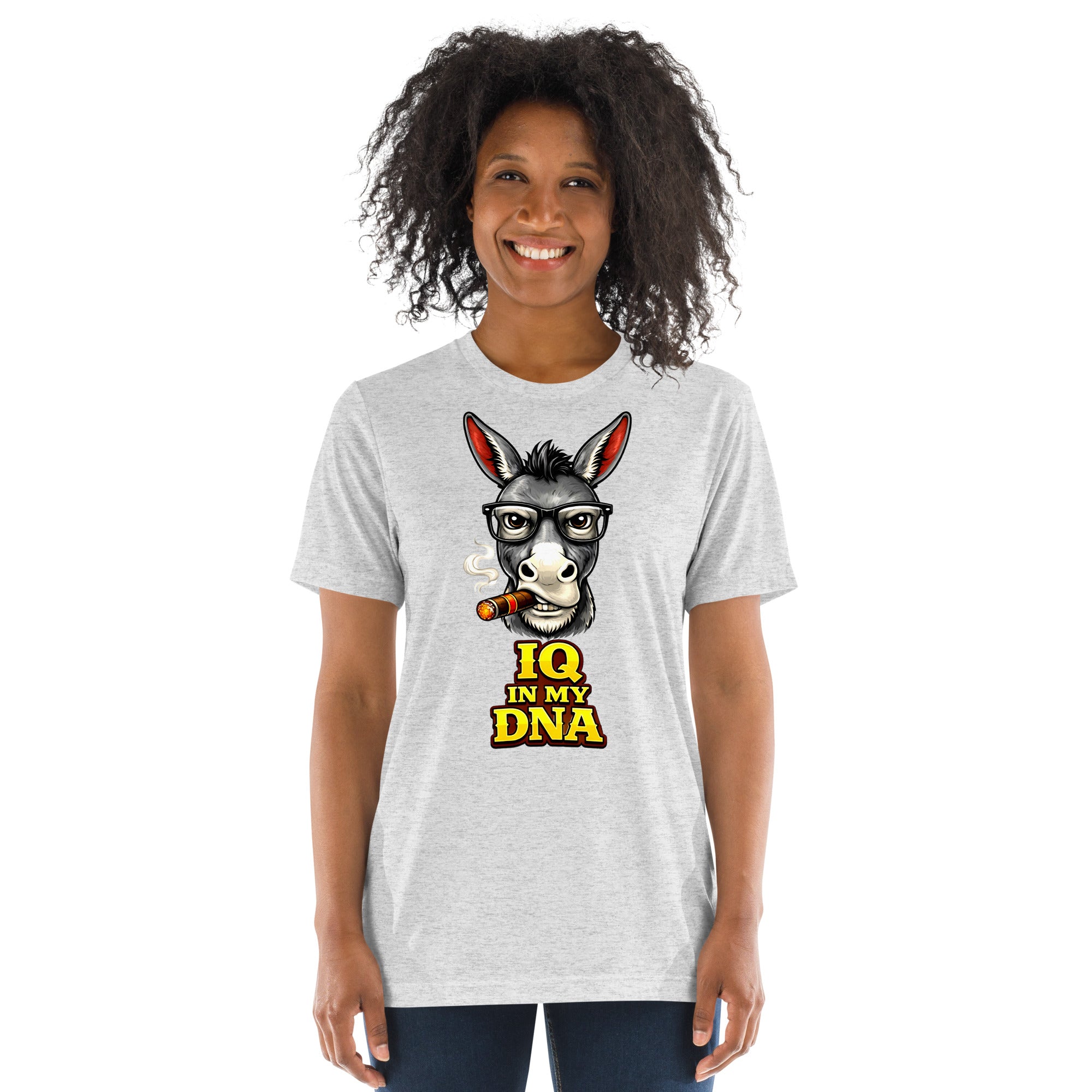 Short sleeve t-shirt - "IQ IN MY DNA" Smart Donkey Graphic Tee – Funny Sarcastic Academic Tri-Blend T-Shirt by printfluence.net