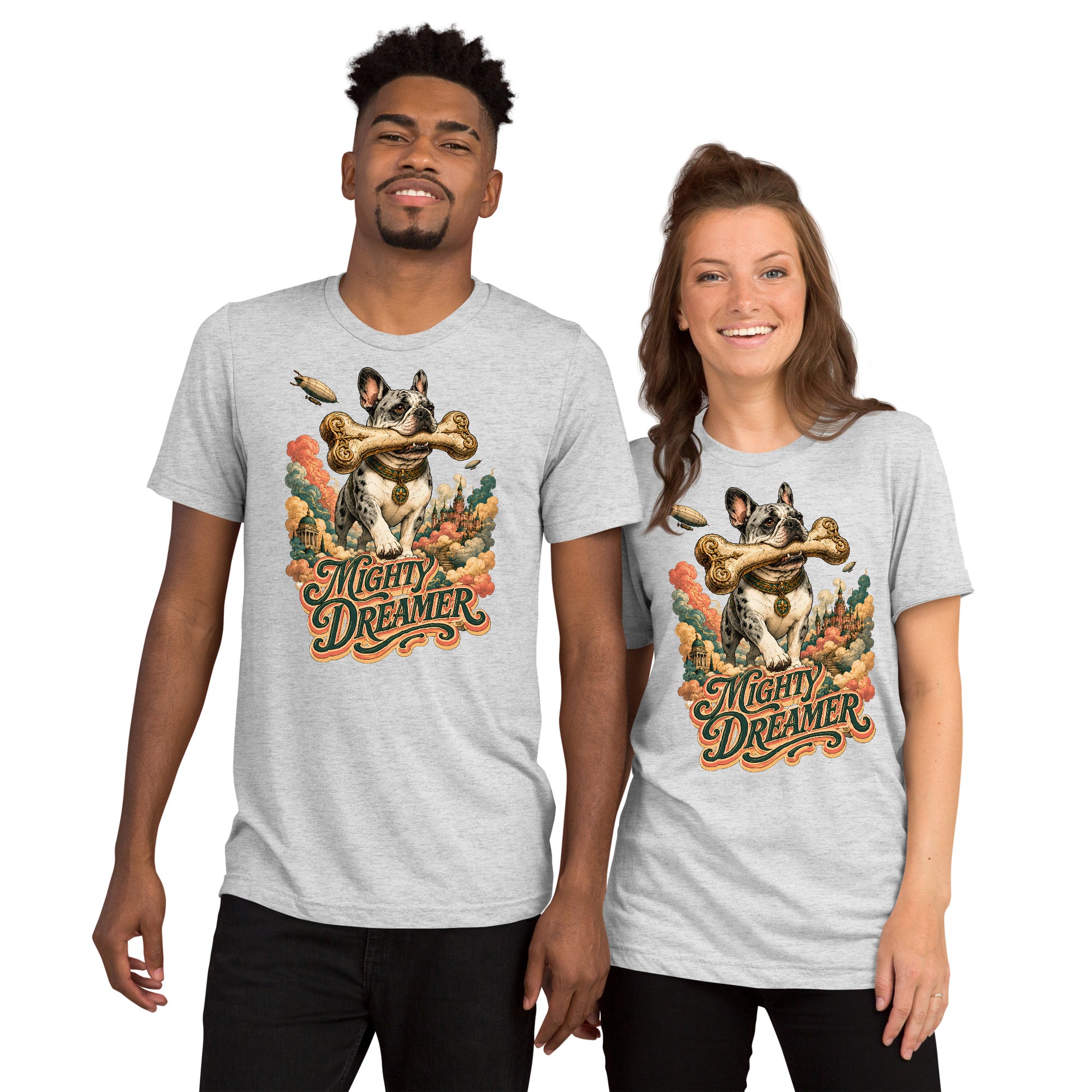 Mighty Dreamer Frenchie Tri-Blend - French Bulldog Lovers Fantasy T-Shirt T-6 by printfluence.net
