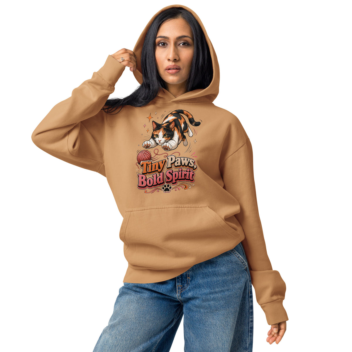 Tiny Paws Bold Spirit Cat Lovers Urban Garment Dyed Hoodie by printfluence.net
