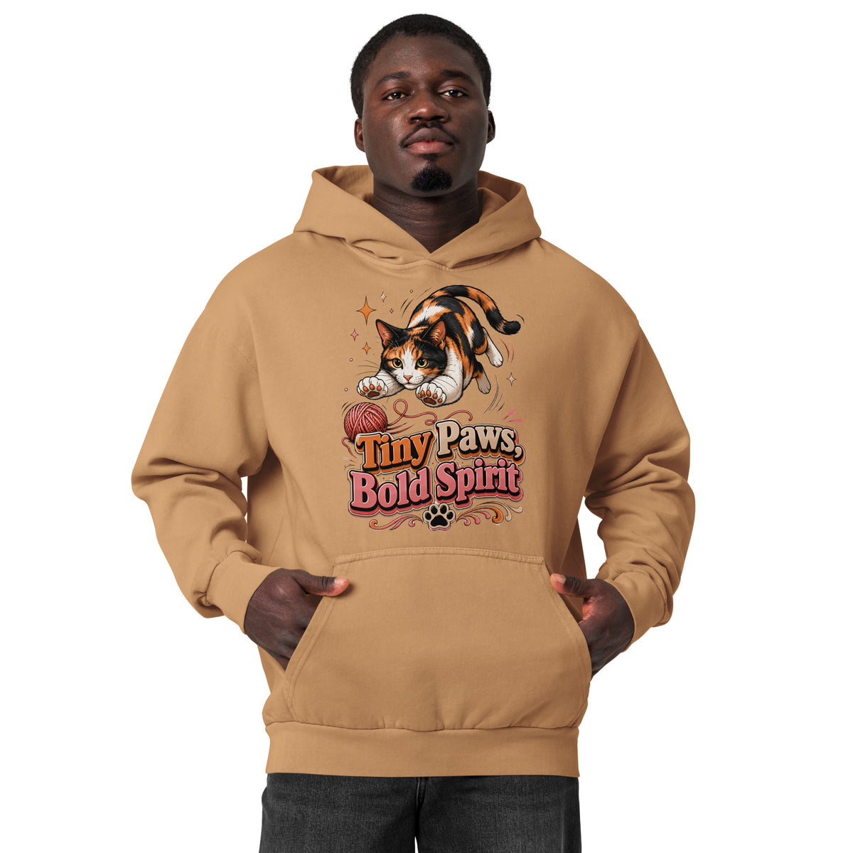 Tiny Paws Bold Spirit Cat Lovers Urban Garment Dyed Hoodie by printfluence.net