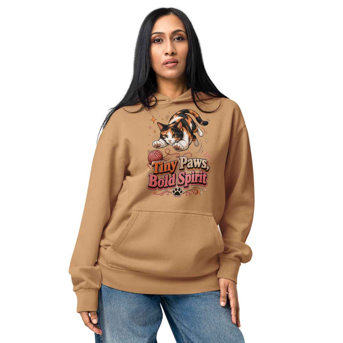 Tiny Paws Bold Spirit Cat Lovers Urban Garment Dyed Hoodie by printfluence.net