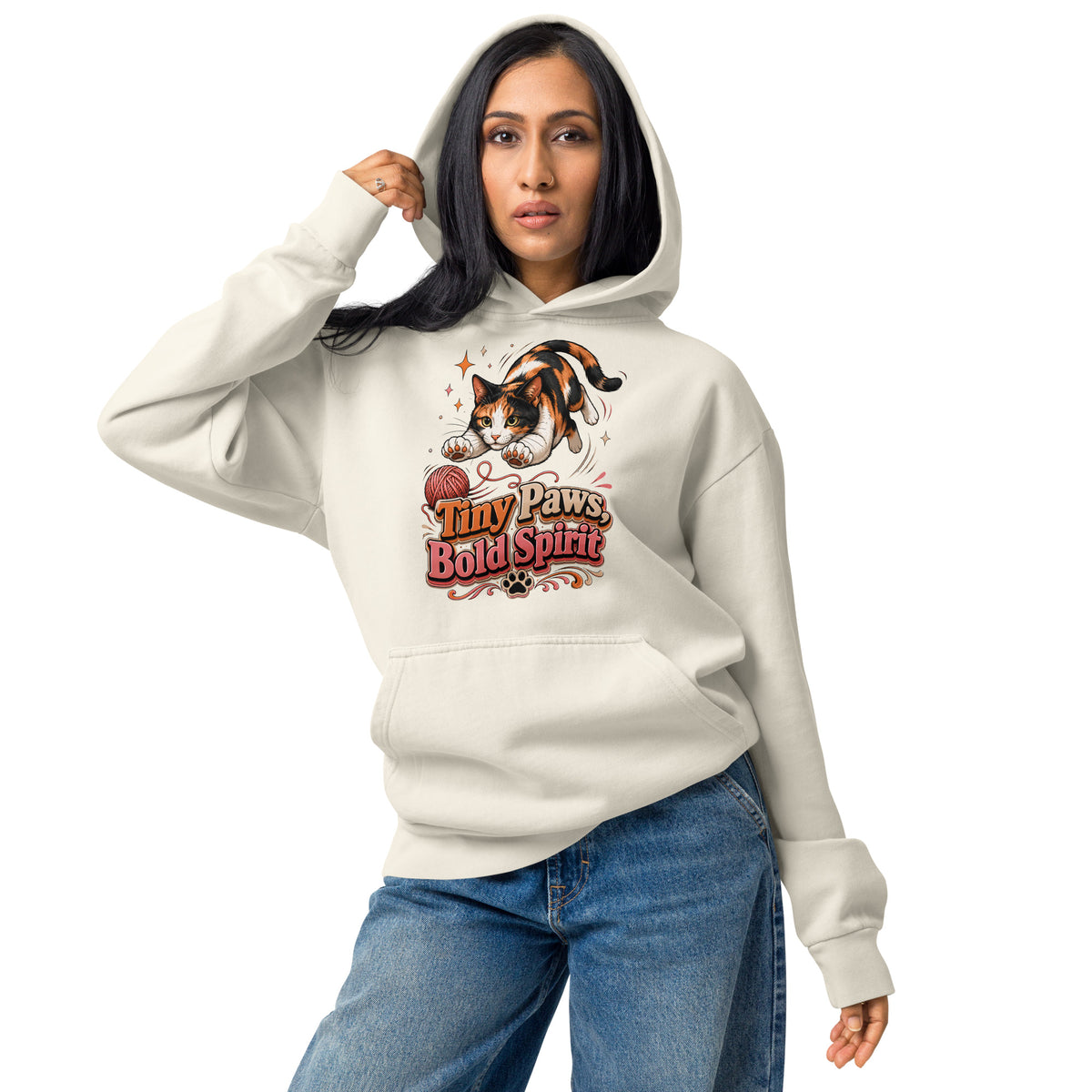 Tiny Paws Bold Spirit Cat Lovers Urban Garment Dyed Hoodie by printfluence.net