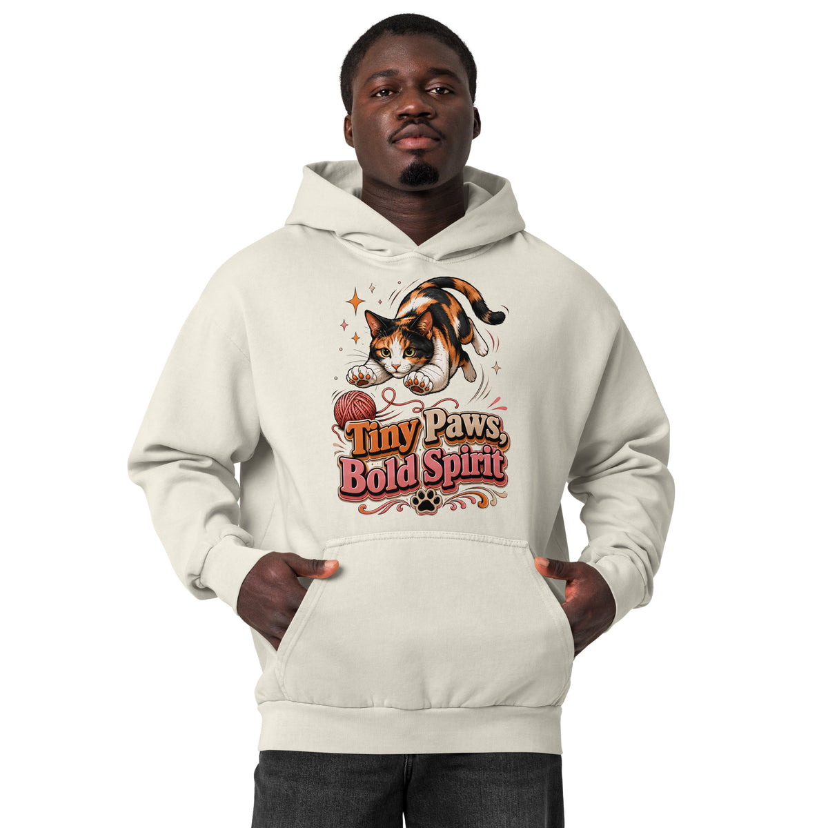 Tiny Paws Bold Spirit Cat Lovers Urban Garment Dyed Hoodie by printfluence.net