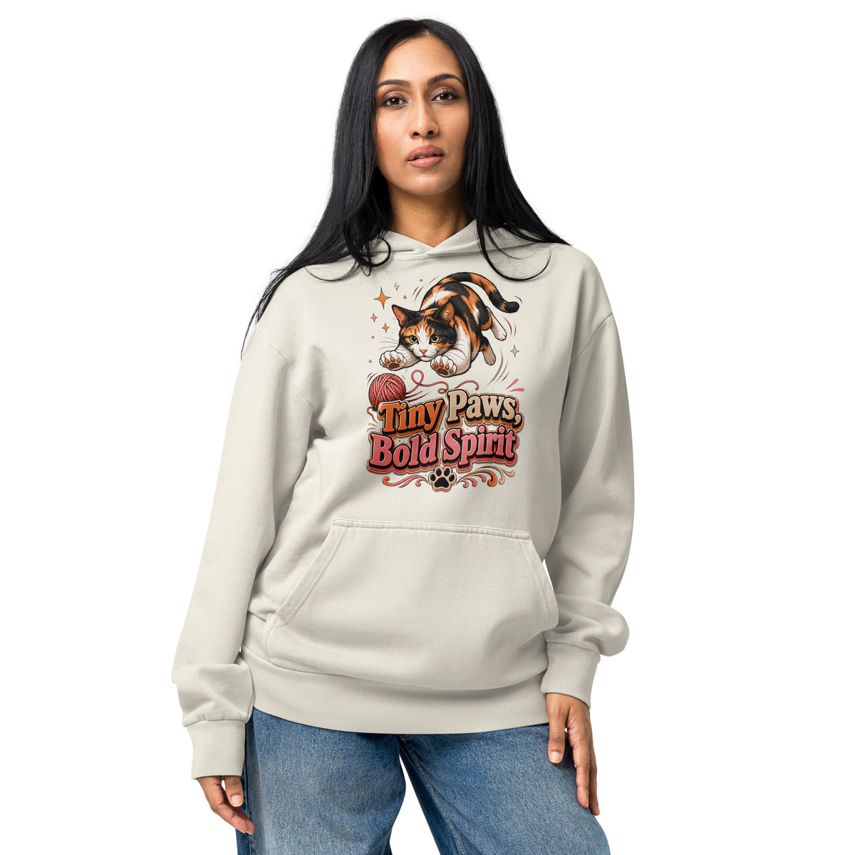 Tiny Paws Bold Spirit Cat Lovers Urban Garment Dyed Hoodie by printfluence.net