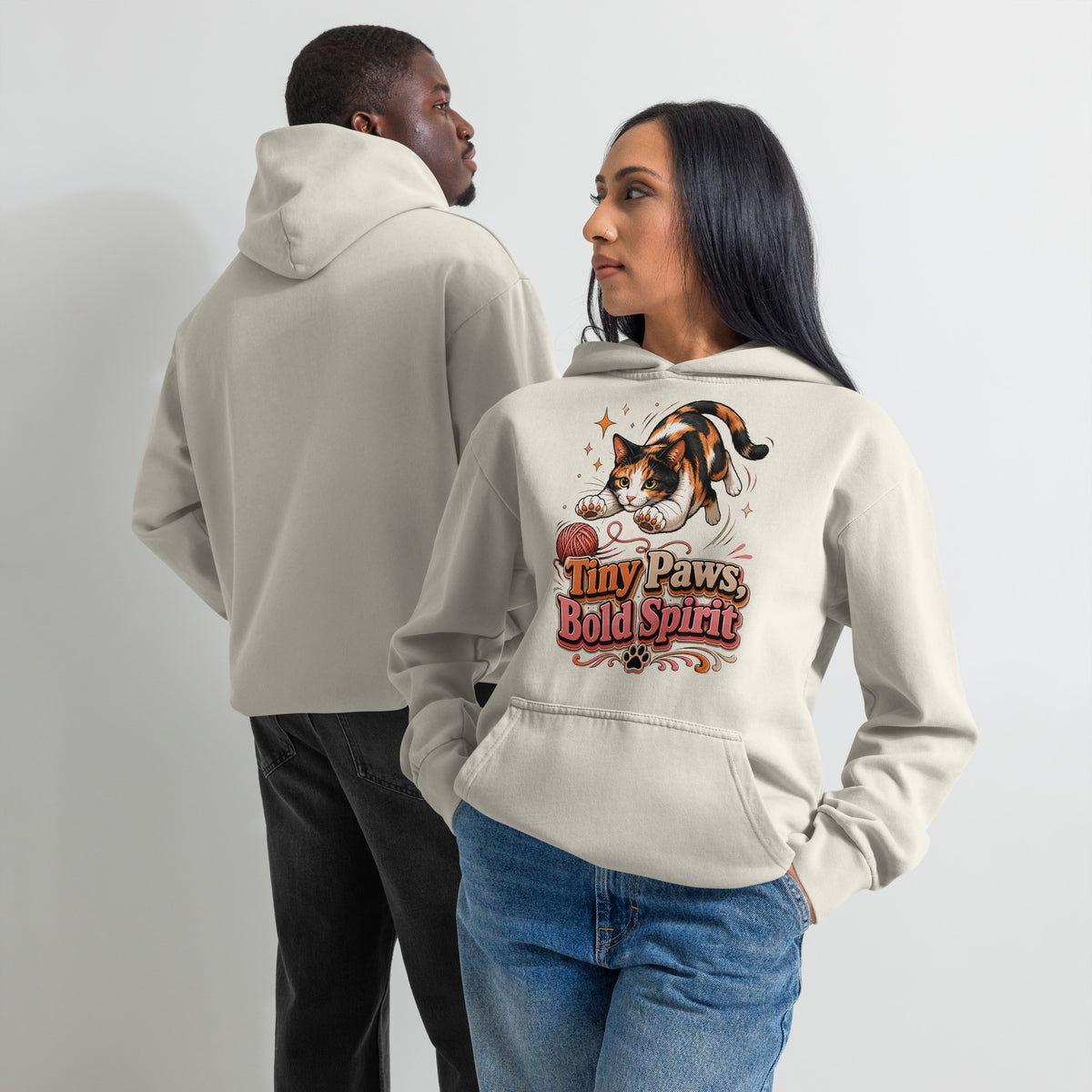 Tiny Paws Bold Spirit Cat Lovers Urban Garment Dyed Hoodie by printfluence.net