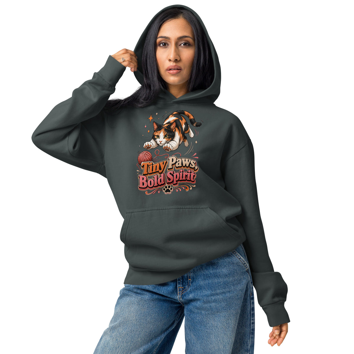 Tiny Paws Bold Spirit Cat Lovers Urban Garment Dyed Hoodie by printfluence.net