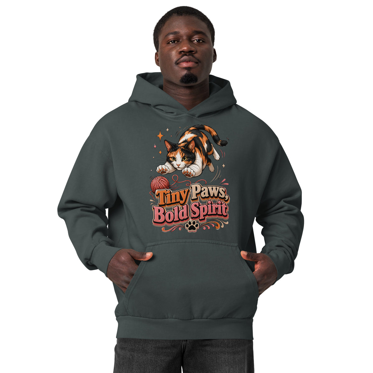 Tiny Paws Bold Spirit Cat Lovers Urban Garment Dyed Hoodie by printfluence.net