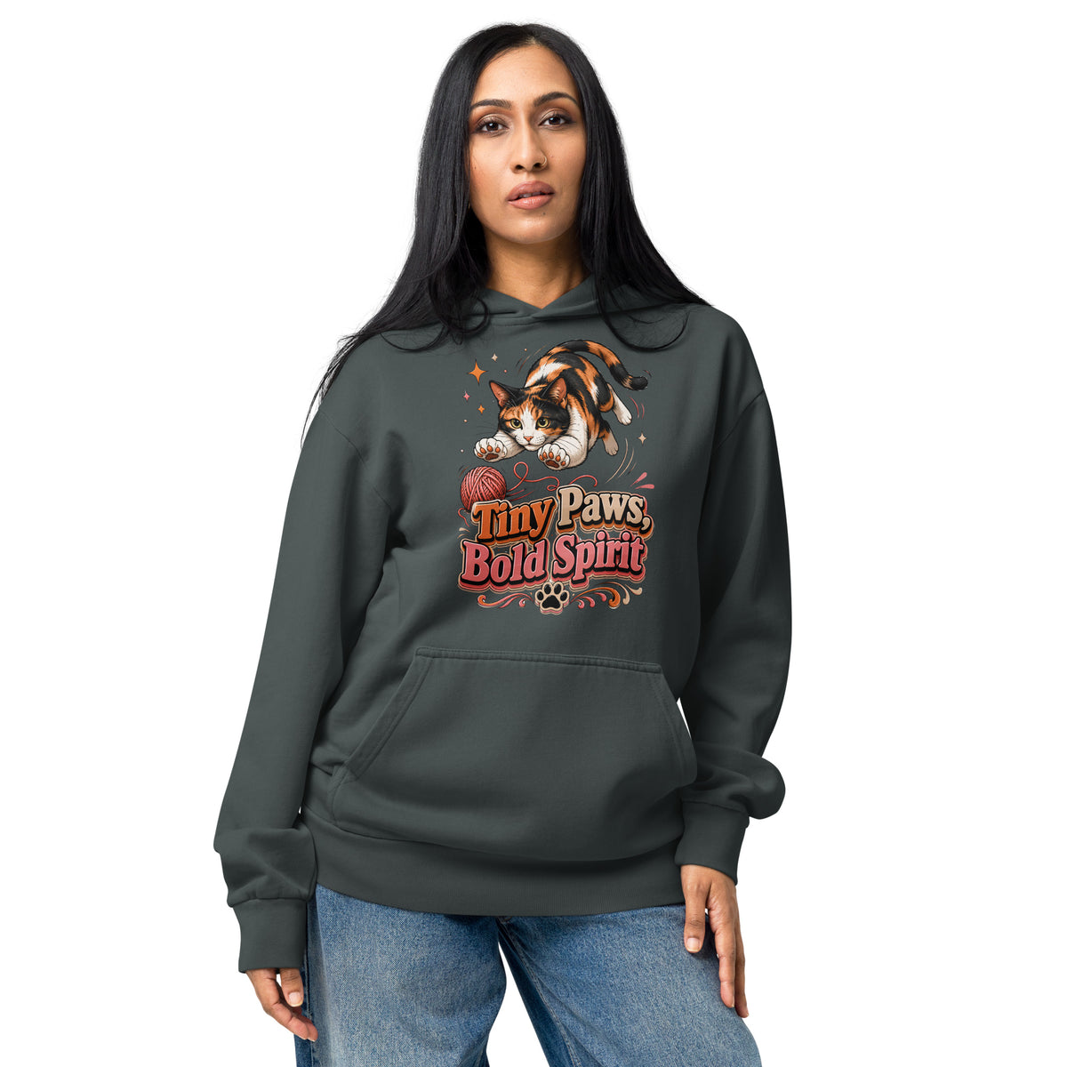 Tiny Paws Bold Spirit Cat Lovers Urban Garment Dyed Hoodie by printfluence.net