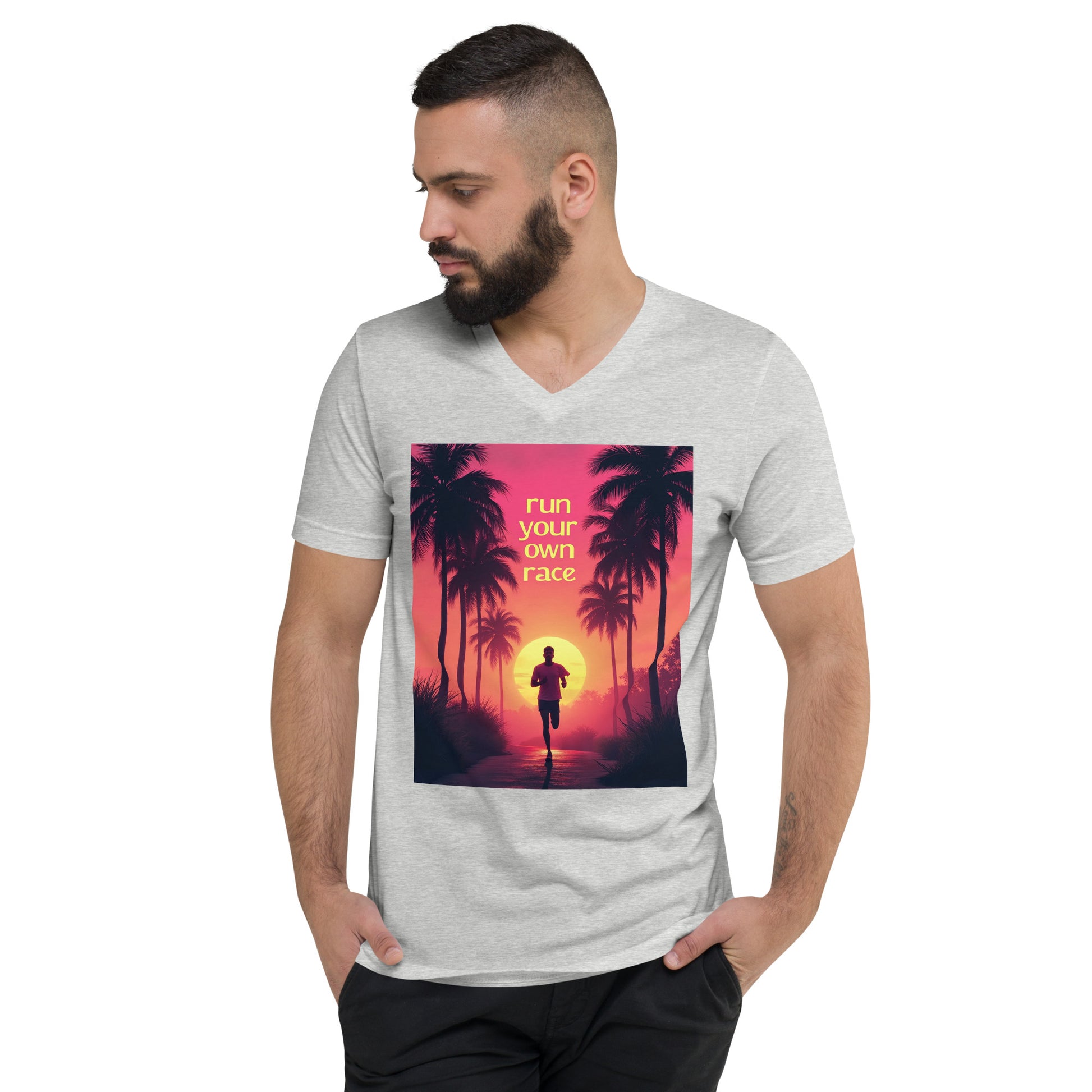 Unisex Short Sleeve V-Neck T-Shirt - Run Your Own Race V-Neck Tee – Elite Path for High Achievers by printfluence.net