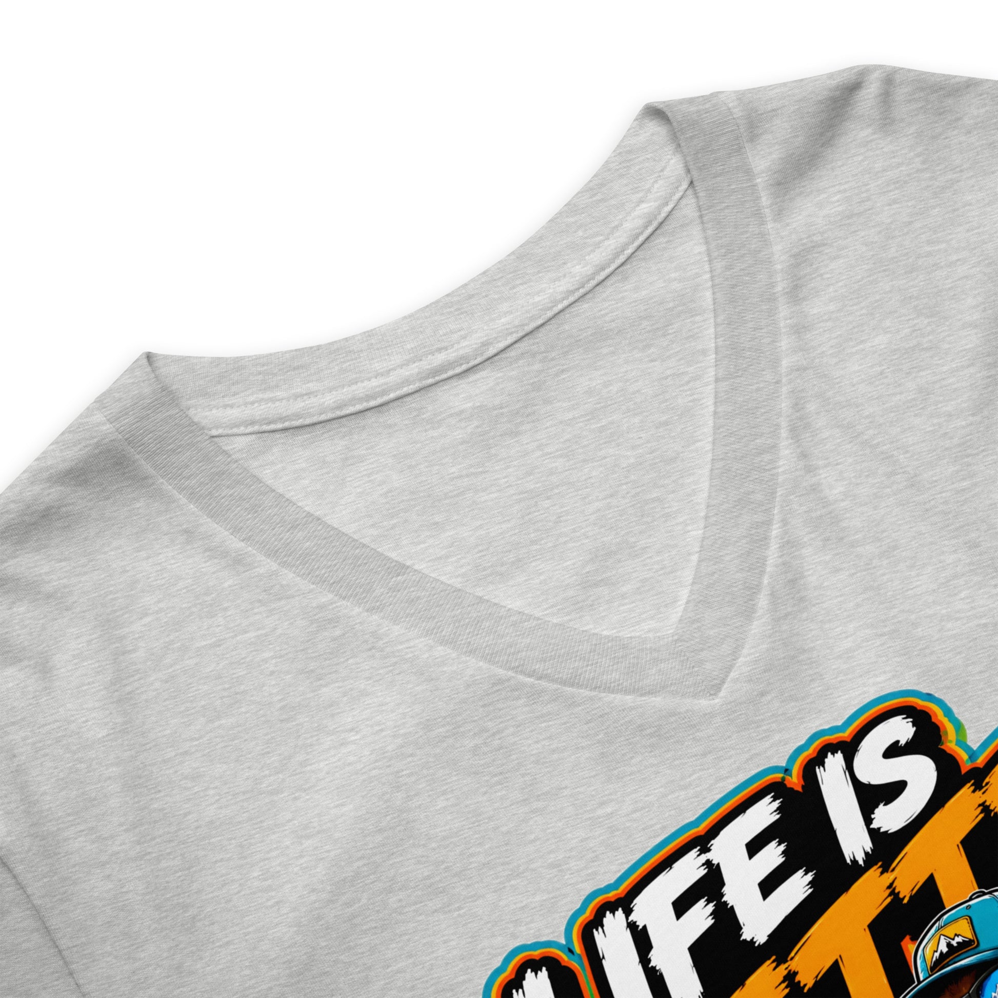 Unisex Short Sleeve V-Neck T-Shirt - Cool Hiking Bear Trail Adventure - Premium Mountain Wanderlust Design by printfluence.net
