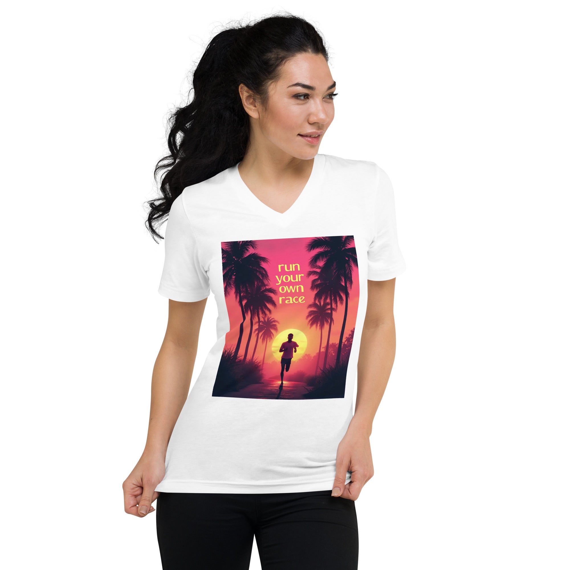 Unisex Short Sleeve V-Neck T-Shirt - Run Your Own Race V-Neck Tee – Elite Path for High Achievers by printfluence.net