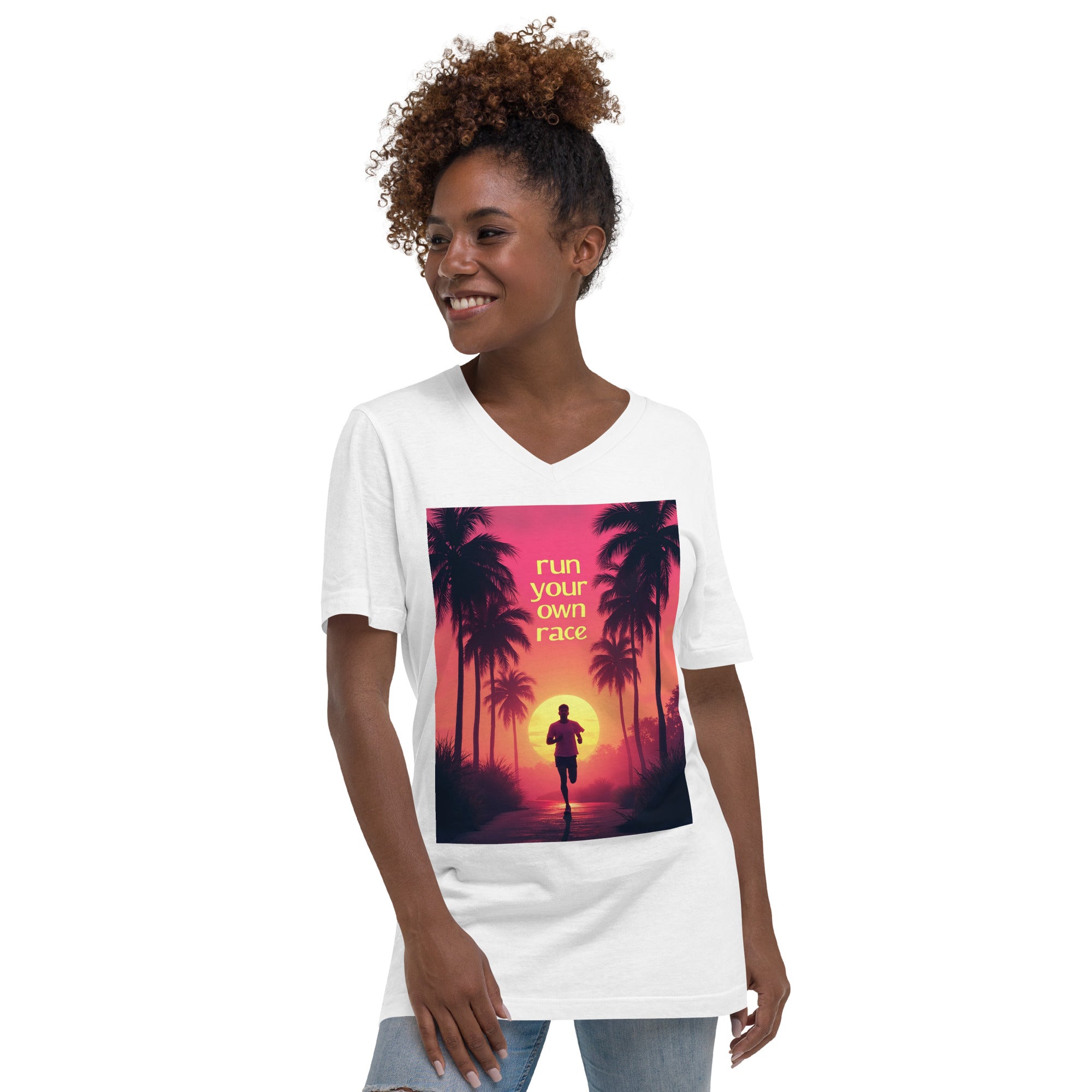 Unisex Short Sleeve V-Neck T-Shirt - Run Your Own Race V-Neck Tee – Elite Path for High Achievers by printfluence.net