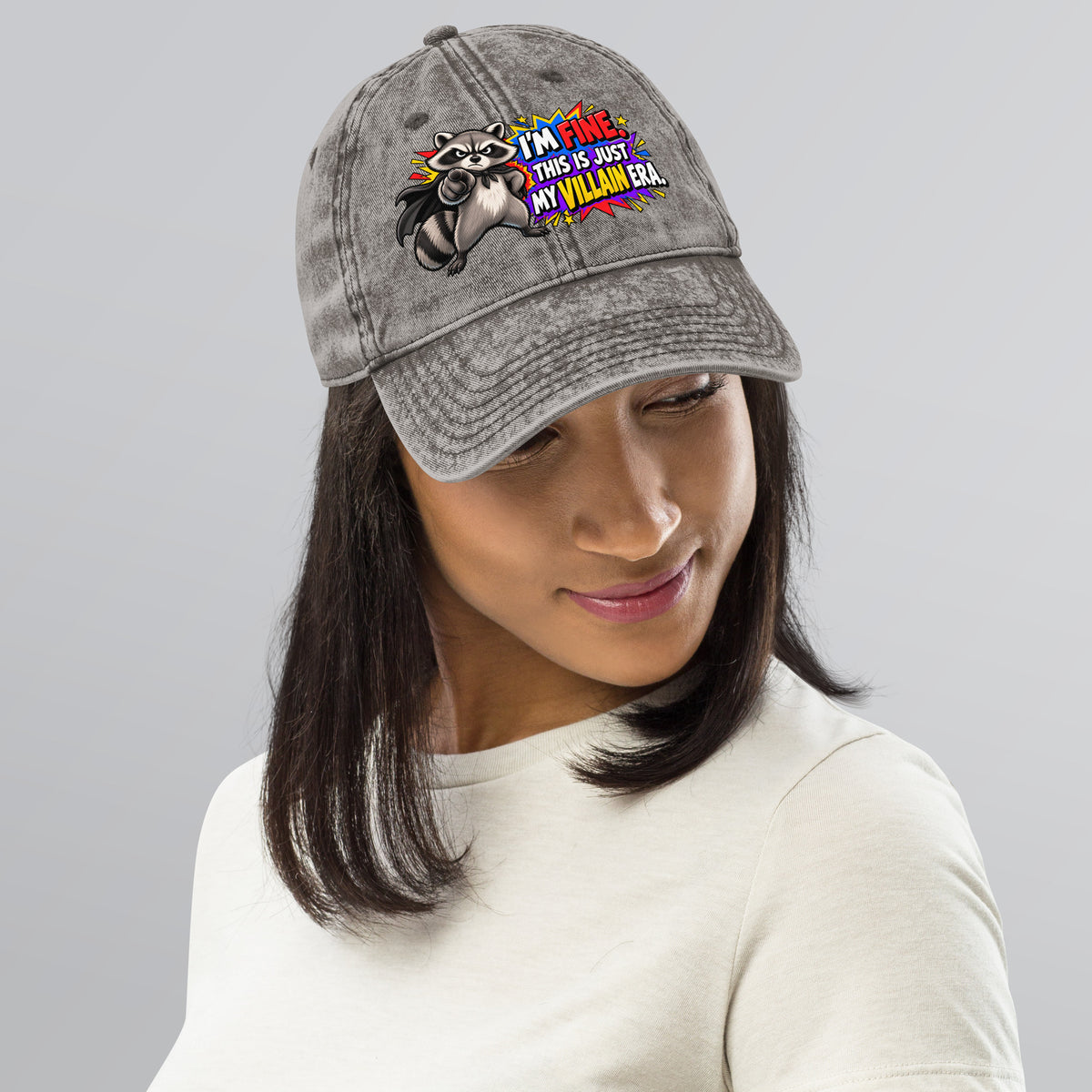 Sarcastic Humor Lovers | Vintage Cap — I'M FINE. THIS IS JUST MY VILLAIN ERA. by printfluence