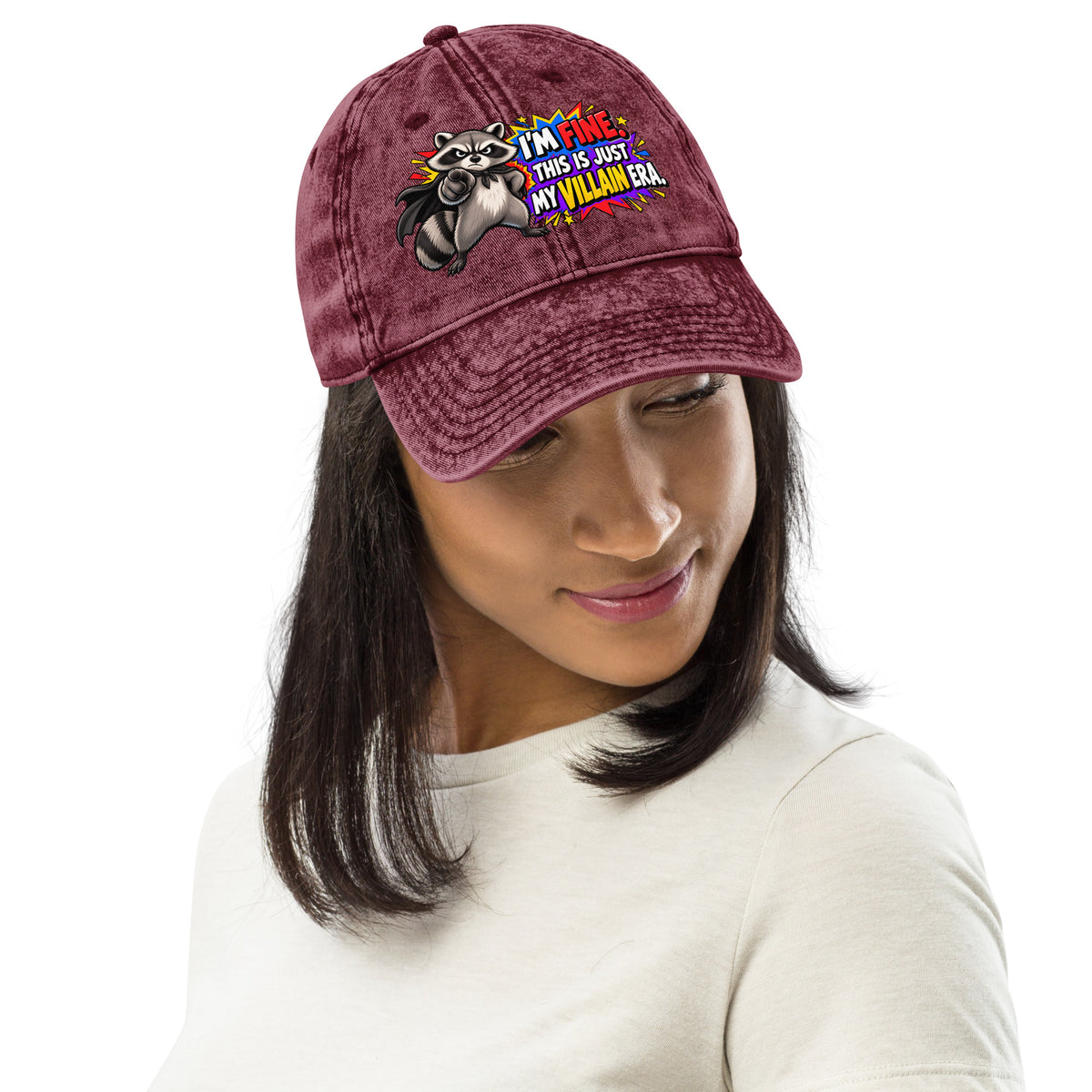 Sarcastic Humor Lovers | Vintage Cap — I'M FINE. THIS IS JUST MY VILLAIN ERA. by printfluence