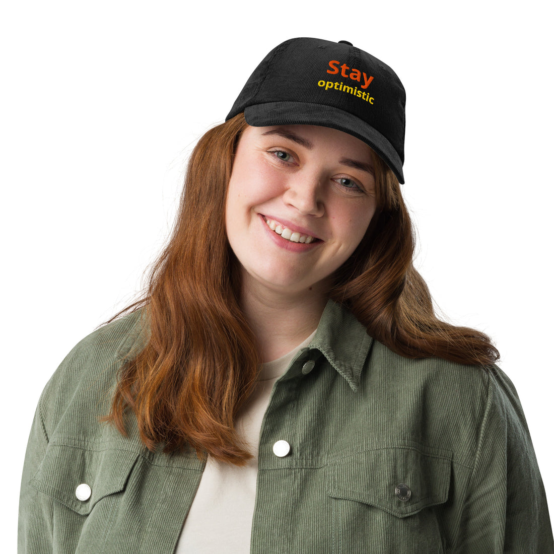 Vintage corduroy cap - Stay Optimistic Motivational Cap – Trendy Minimalist Positive Vibes Hat by printfluence.net