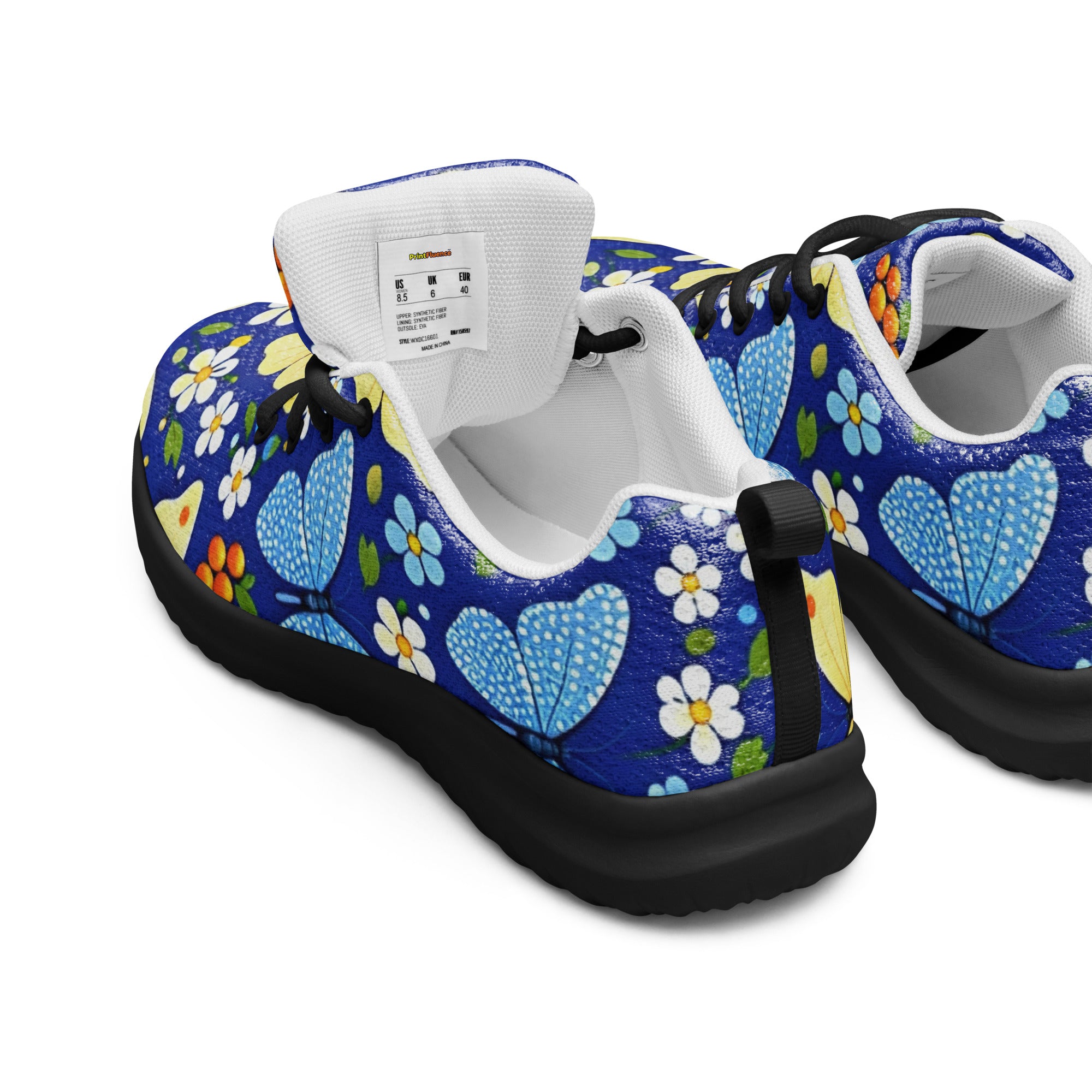 Women’s athletic shoes - Butterfly Bloom Athletic Shoes – Blue Yellow Floral Women's Sneakers by printfluence.net