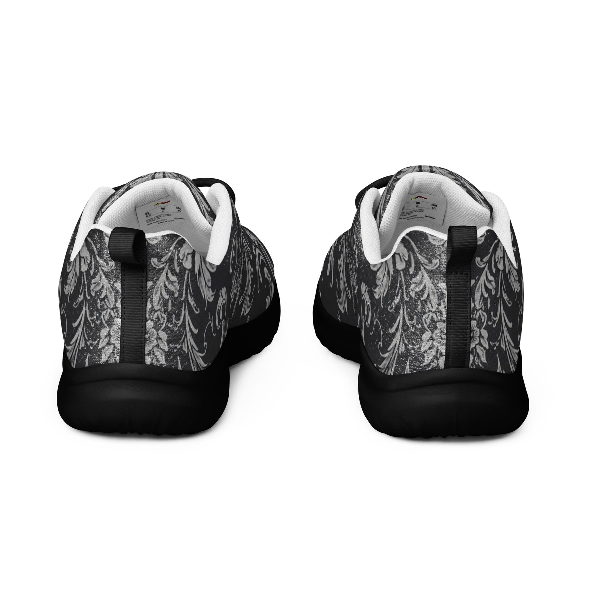 Women’s athletic shoes - Shadow Grid Athletic Shoes – Women's Gray Pattern Black Sneakers by printfluence.net