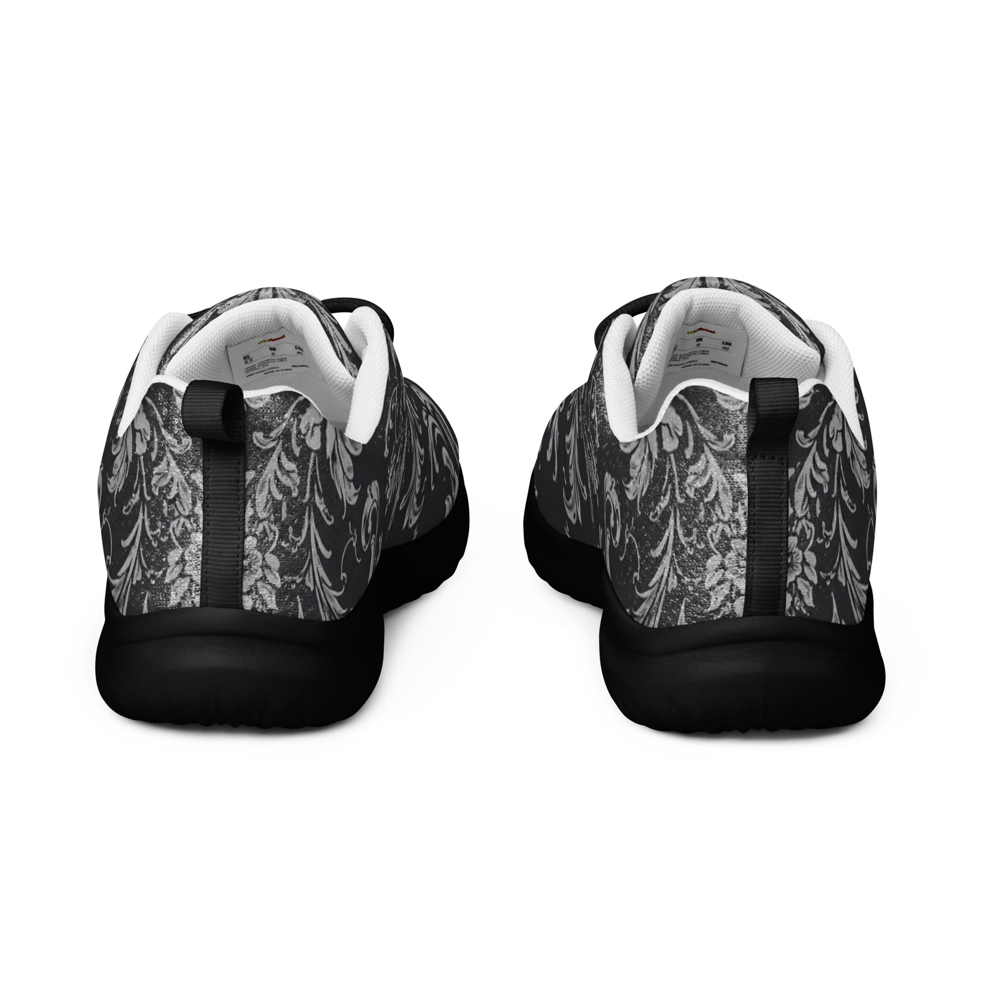 Women’s athletic shoes - Shadow Grid Athletic Shoes – Women's Gray Pattern Black Sneakers by printfluence.net