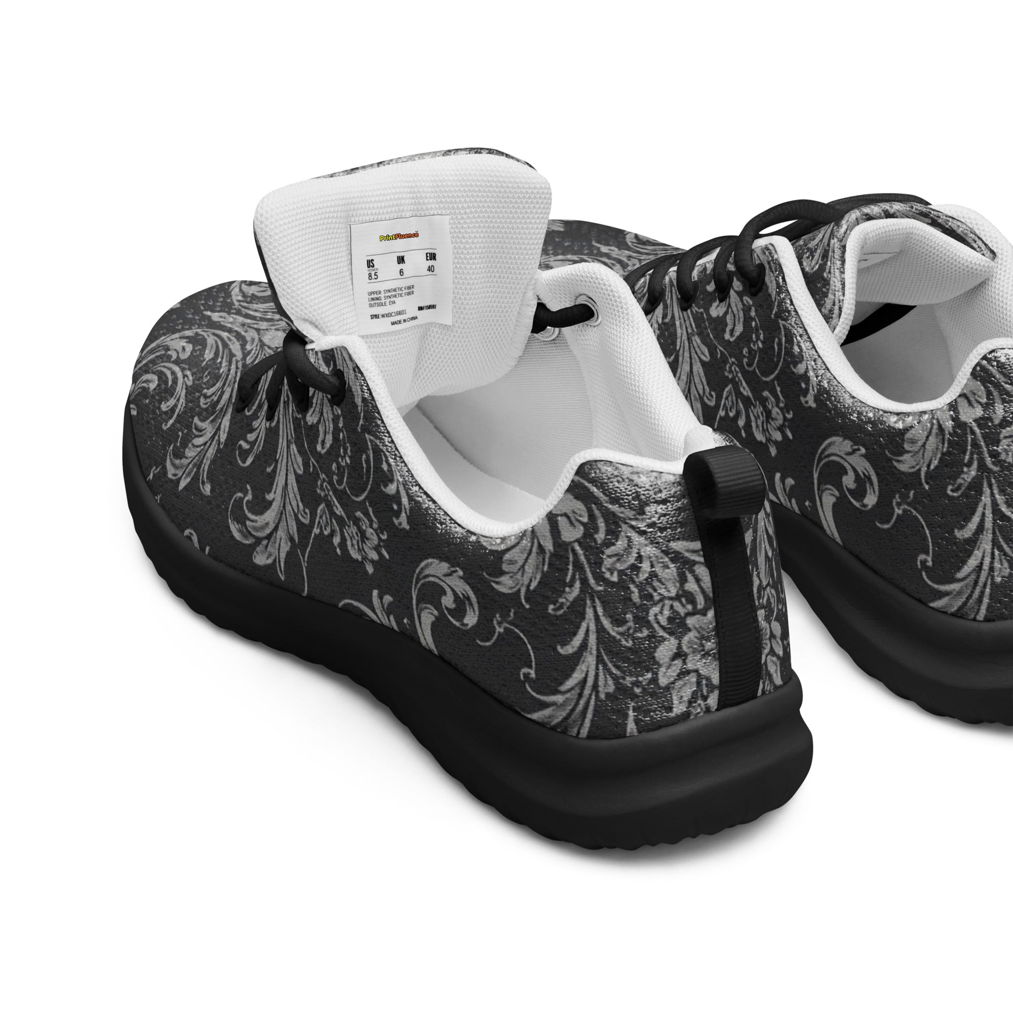Women’s athletic shoes - Shadow Grid Athletic Shoes – Women's Gray Pattern Black Sneakers by printfluence.net