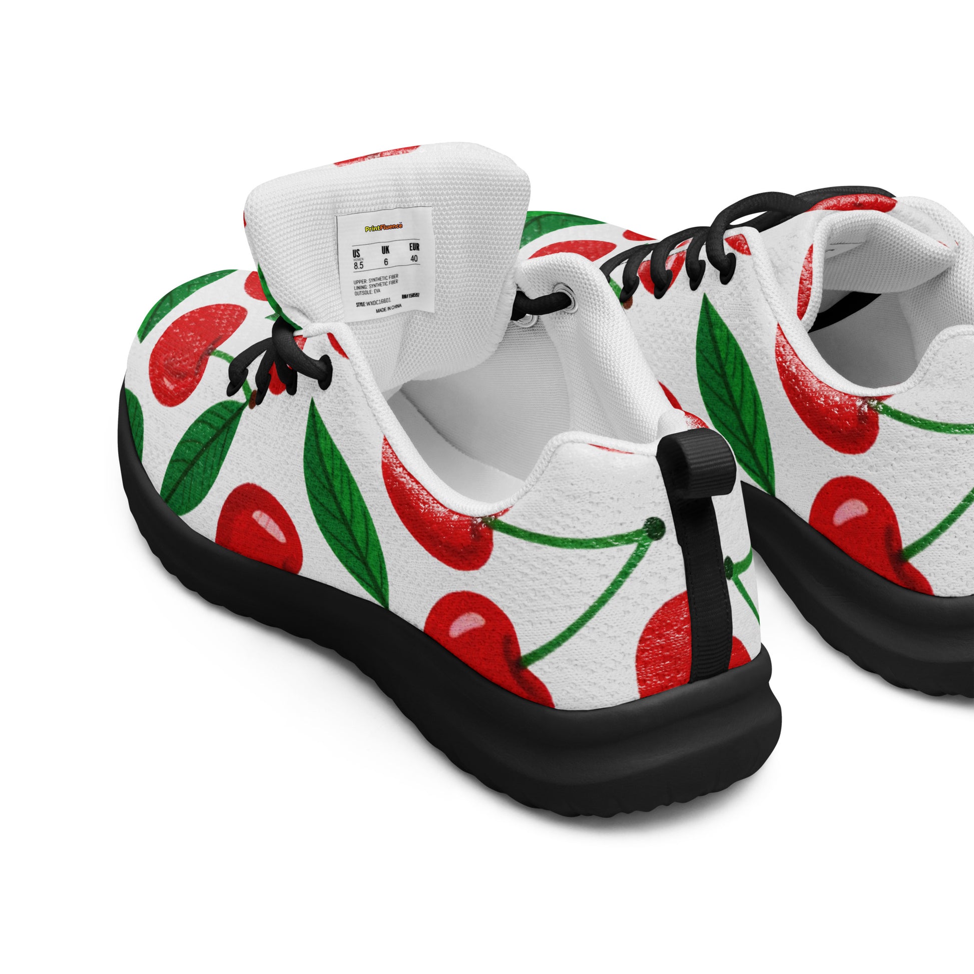 Women’s athletic shoes - Cherry Burst Athletic Shoes – Women's Red Fruit Print Sneakers by printfluence.net