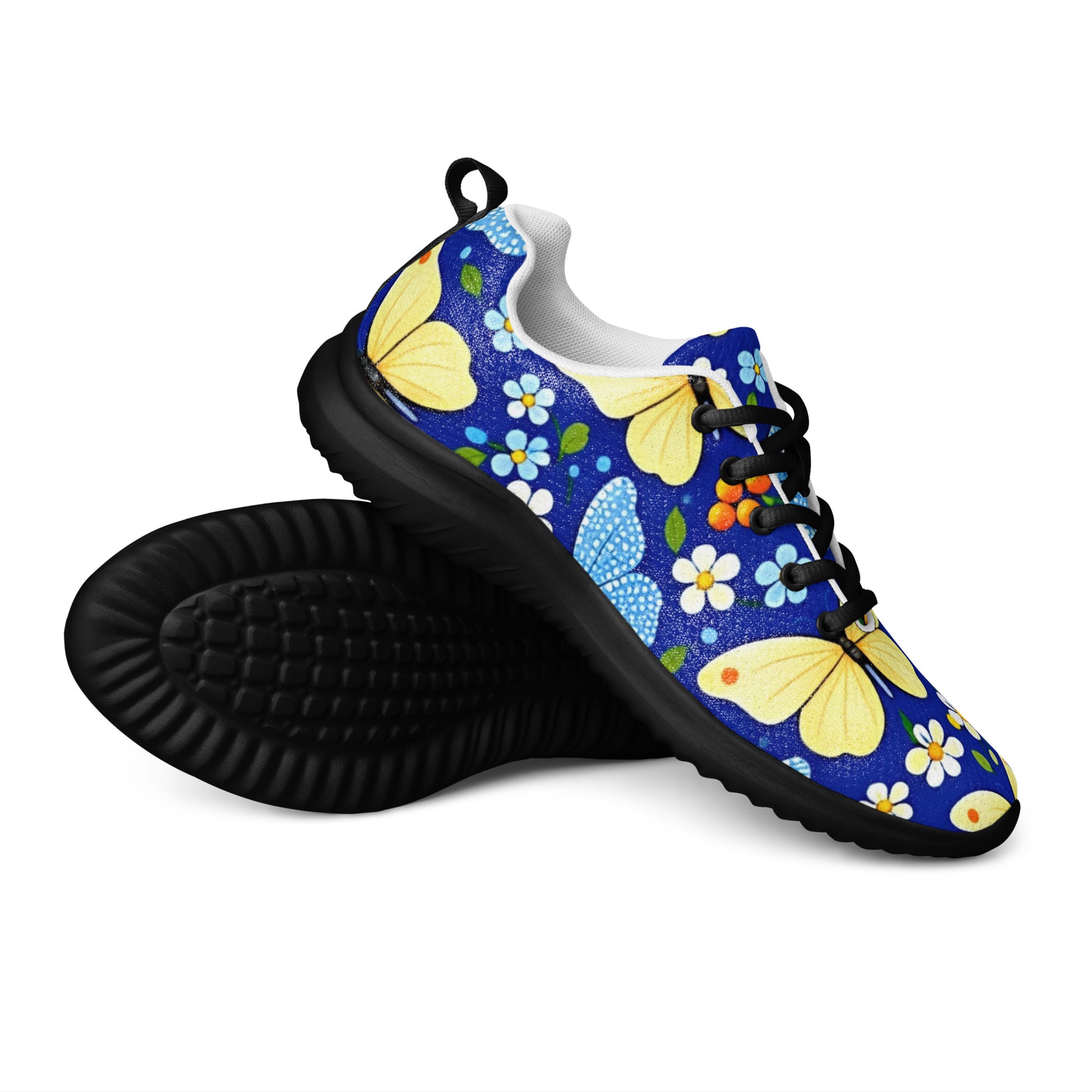 Women’s athletic shoes - Butterfly Bloom Athletic Shoes – Blue Yellow Floral Women's Sneakers by printfluence.net
