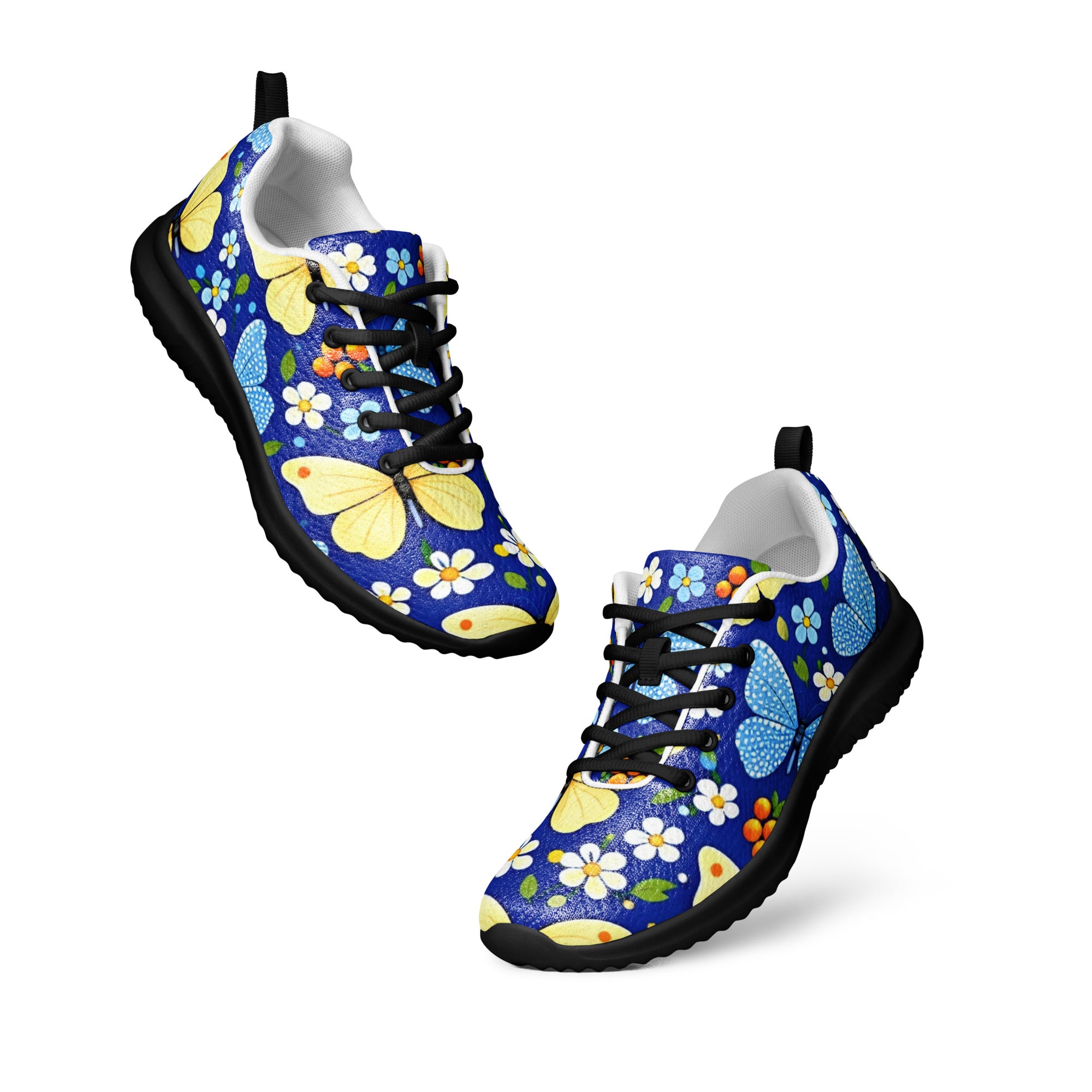 Women’s athletic shoes - Butterfly Bloom Athletic Shoes – Blue Yellow Floral Women's Sneakers by printfluence.net