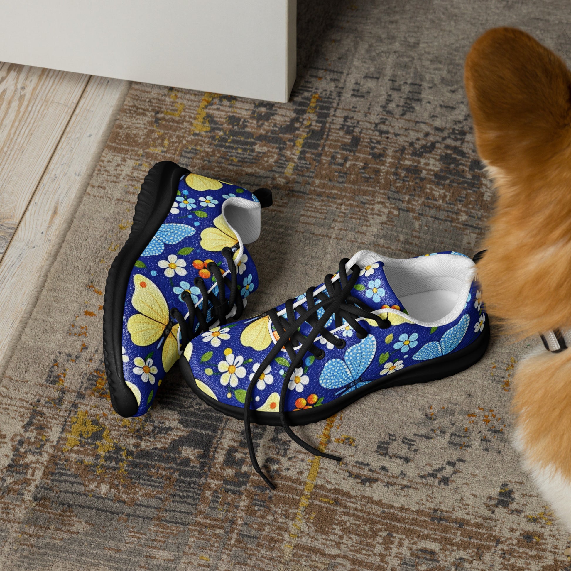 Women’s athletic shoes - Butterfly Bloom Athletic Shoes – Blue Yellow Floral Women's Sneakers by printfluence.net
