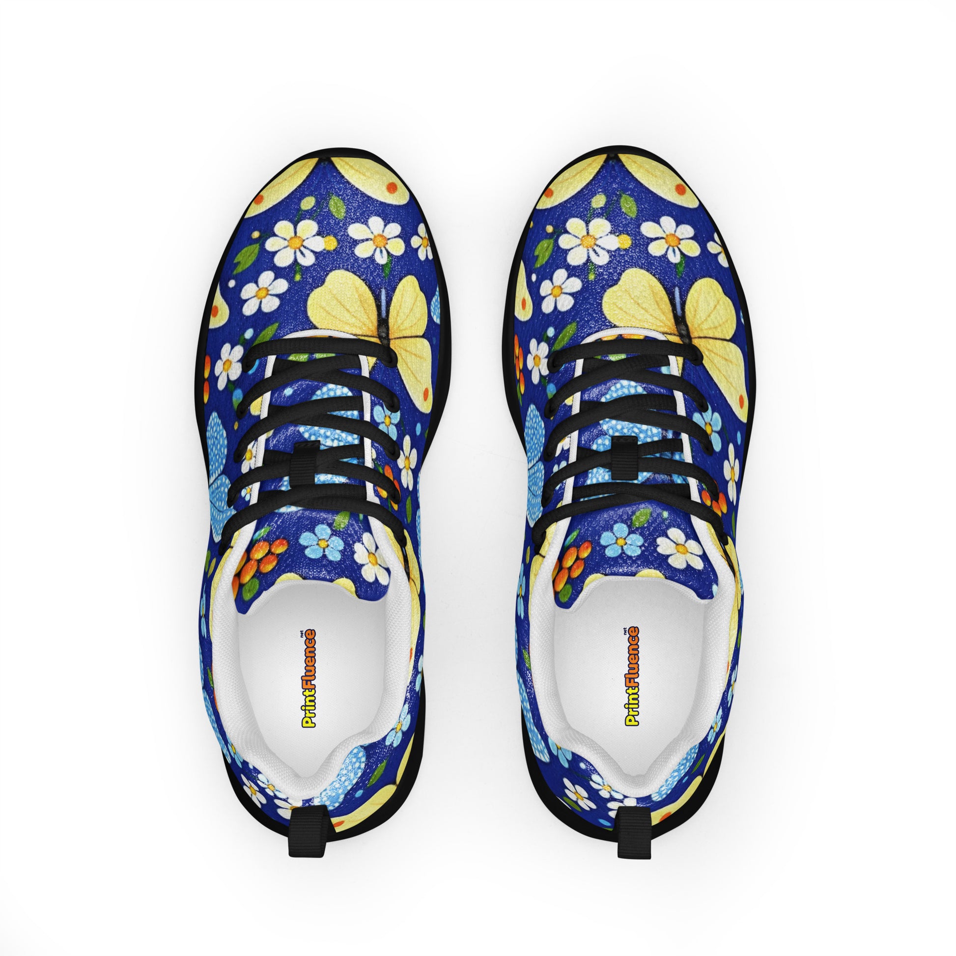 Women’s athletic shoes - Butterfly Bloom Athletic Shoes – Blue Yellow Floral Women's Sneakers by printfluence.net