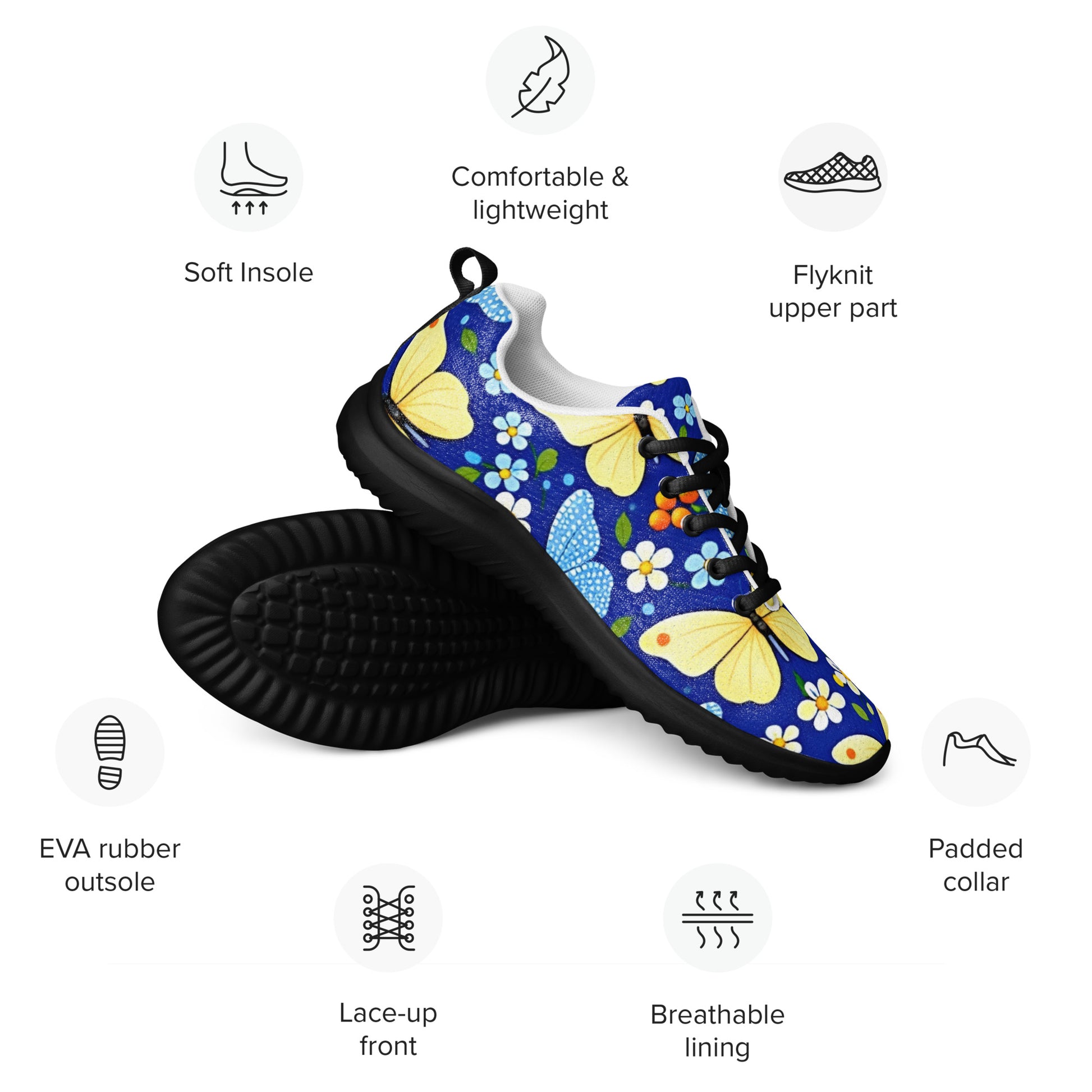 Women’s athletic shoes - Butterfly Bloom Athletic Shoes – Blue Yellow Floral Women's Sneakers by printfluence.net