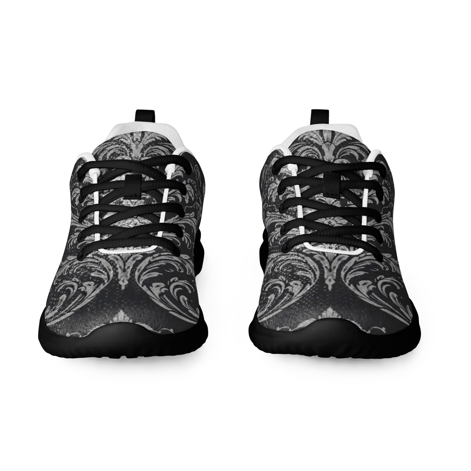 Women’s athletic shoes - Shadow Grid Athletic Shoes – Women's Gray Pattern Black Sneakers by printfluence.net