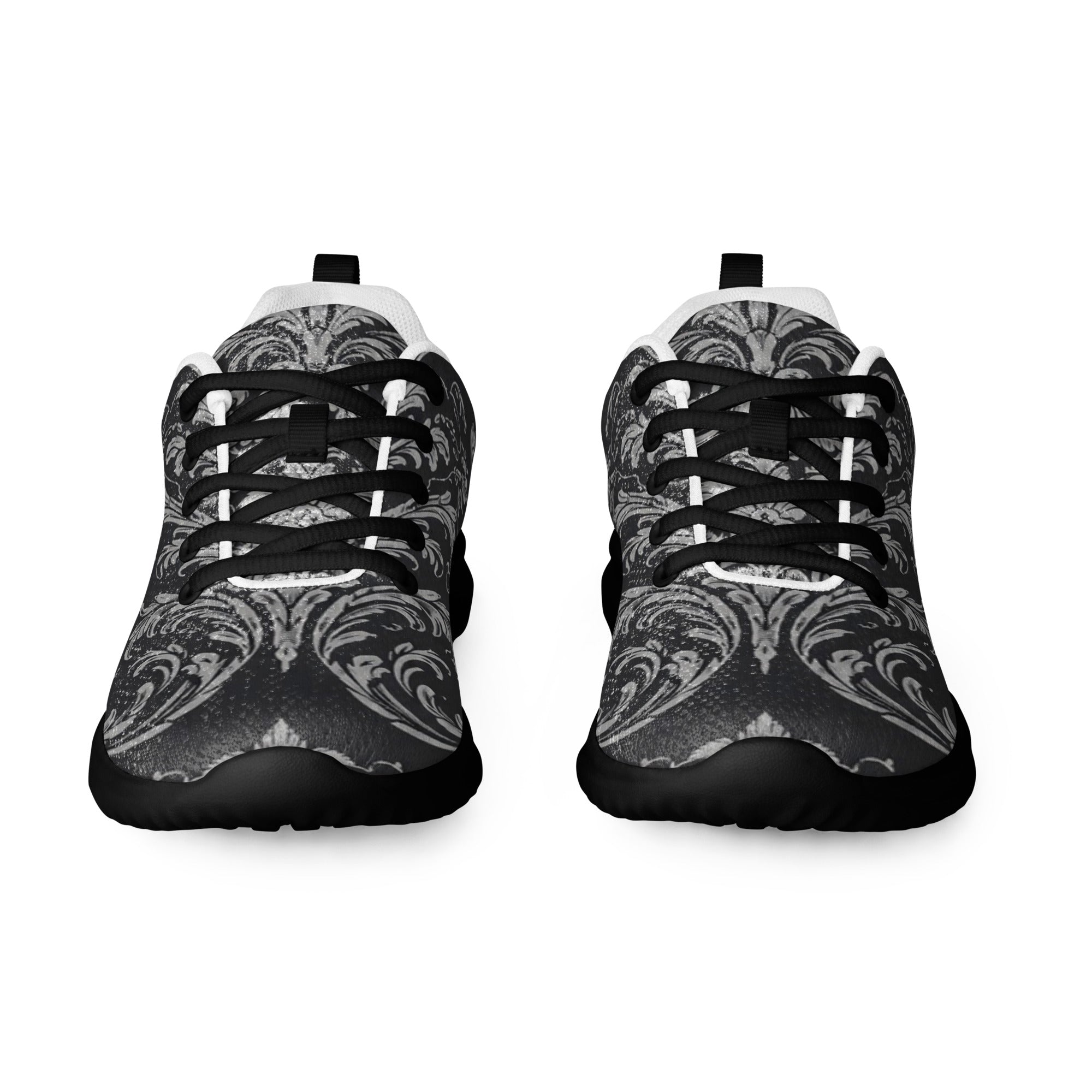 Women’s athletic shoes - Shadow Grid Athletic Shoes – Women's Gray Pattern Black Sneakers by printfluence.net