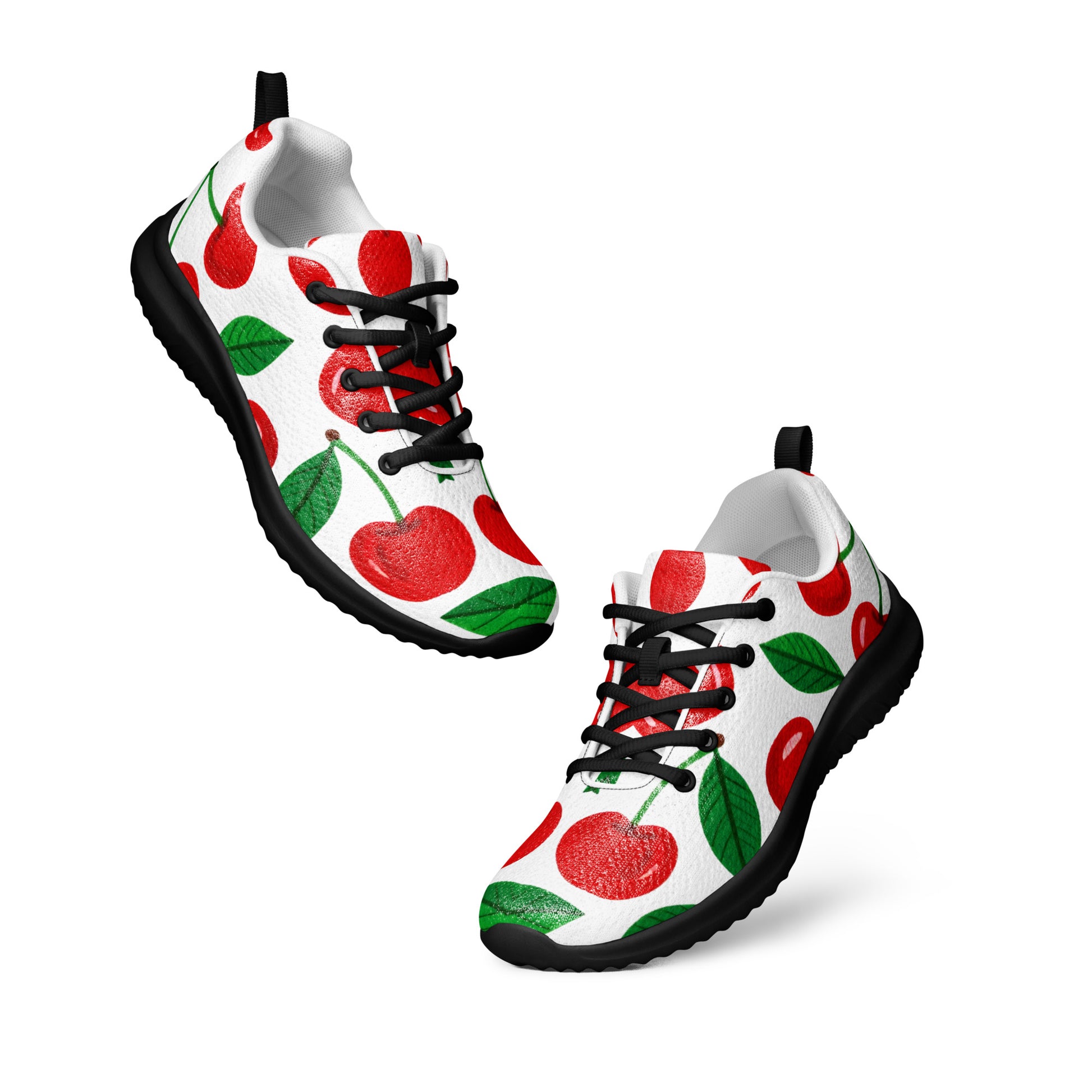 Women’s athletic shoes - Cherry Burst Athletic Shoes – Women's Red Fruit Print Sneakers by printfluence.net