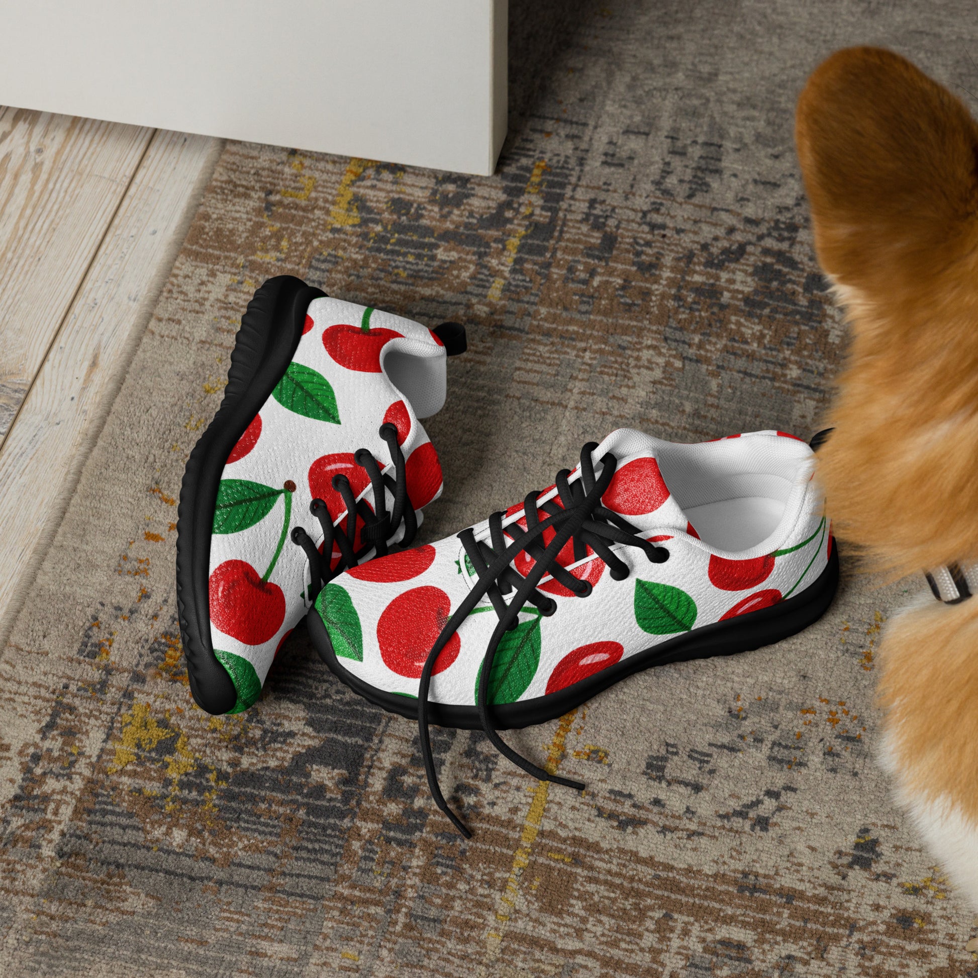 Women’s athletic shoes - Cherry Burst Athletic Shoes – Women's Red Fruit Print Sneakers by printfluence.net