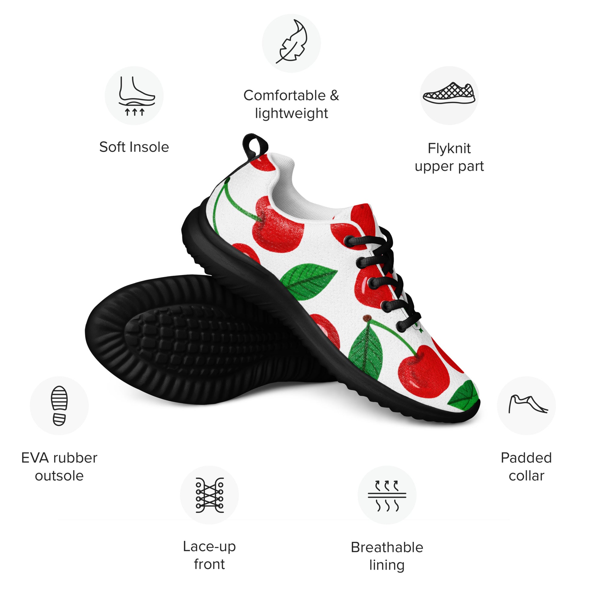Women’s athletic shoes - Cherry Burst Athletic Shoes – Women's Red Fruit Print Sneakers by printfluence.net
