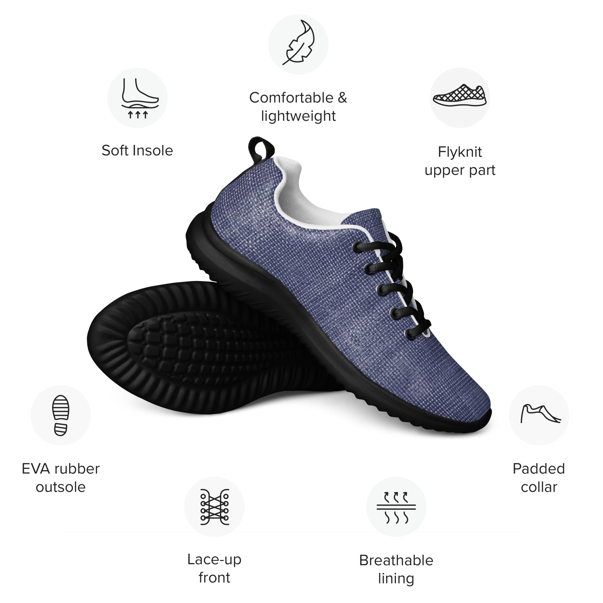 Women’s athletic shoes - Indigo Comfort: Women’s Athletic Shoes - Premium Blue Knit Texture by printfluence.net