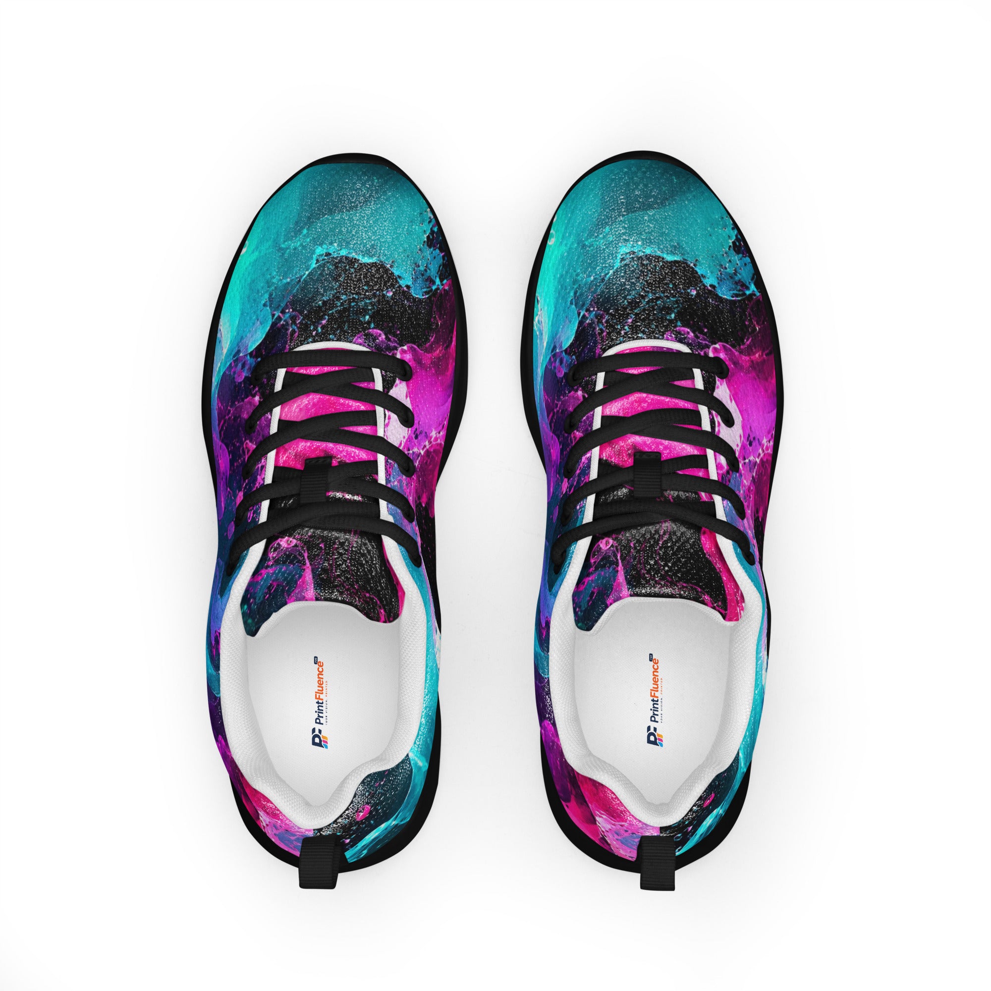 Women’s athletic shoes - Elite Neon Fluid Splashes - Premium Luxury Electric Cosmic Waves Design by printfluence.net