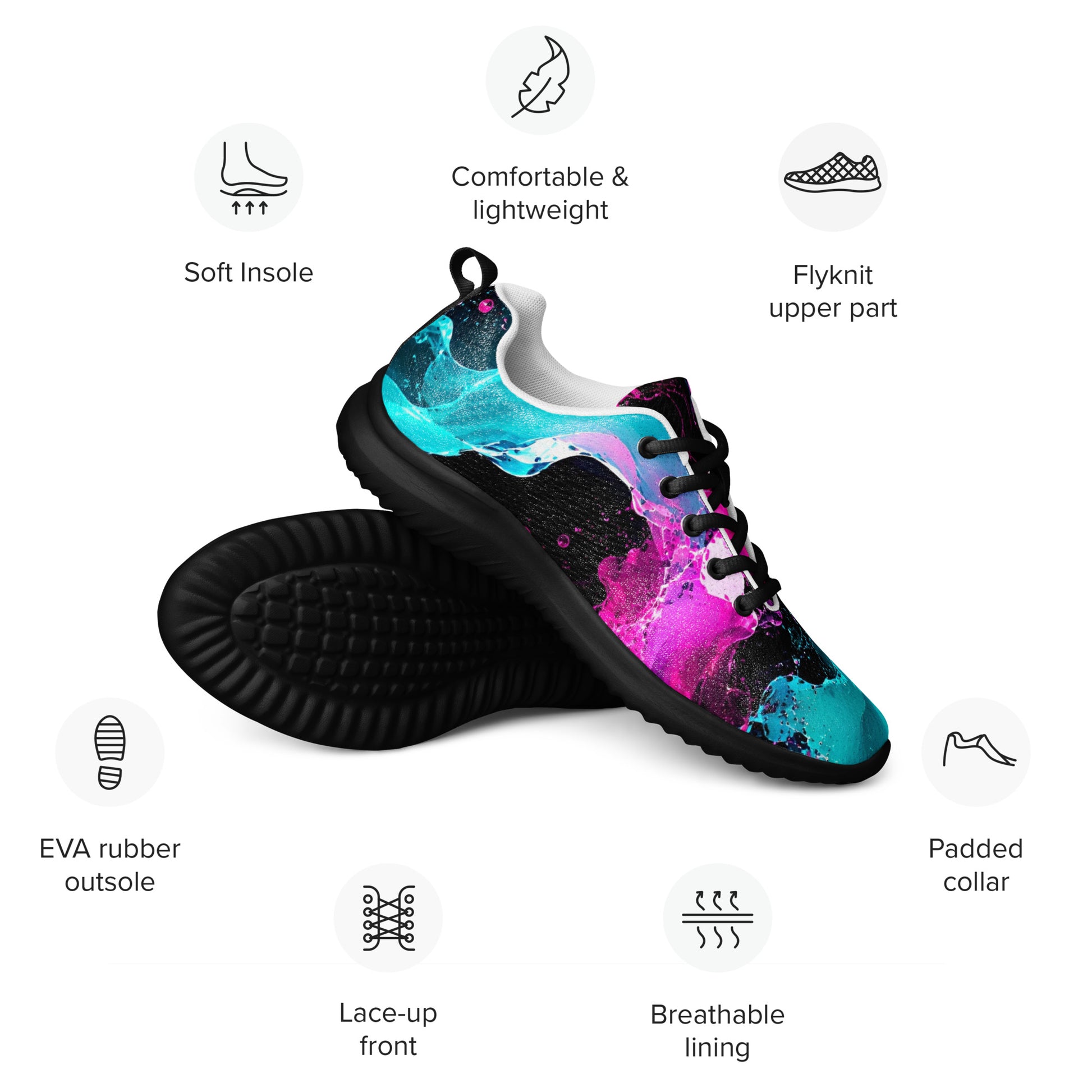 Women’s athletic shoes - Elite Neon Fluid Splashes - Premium Luxury Electric Cosmic Waves Design by printfluence.net