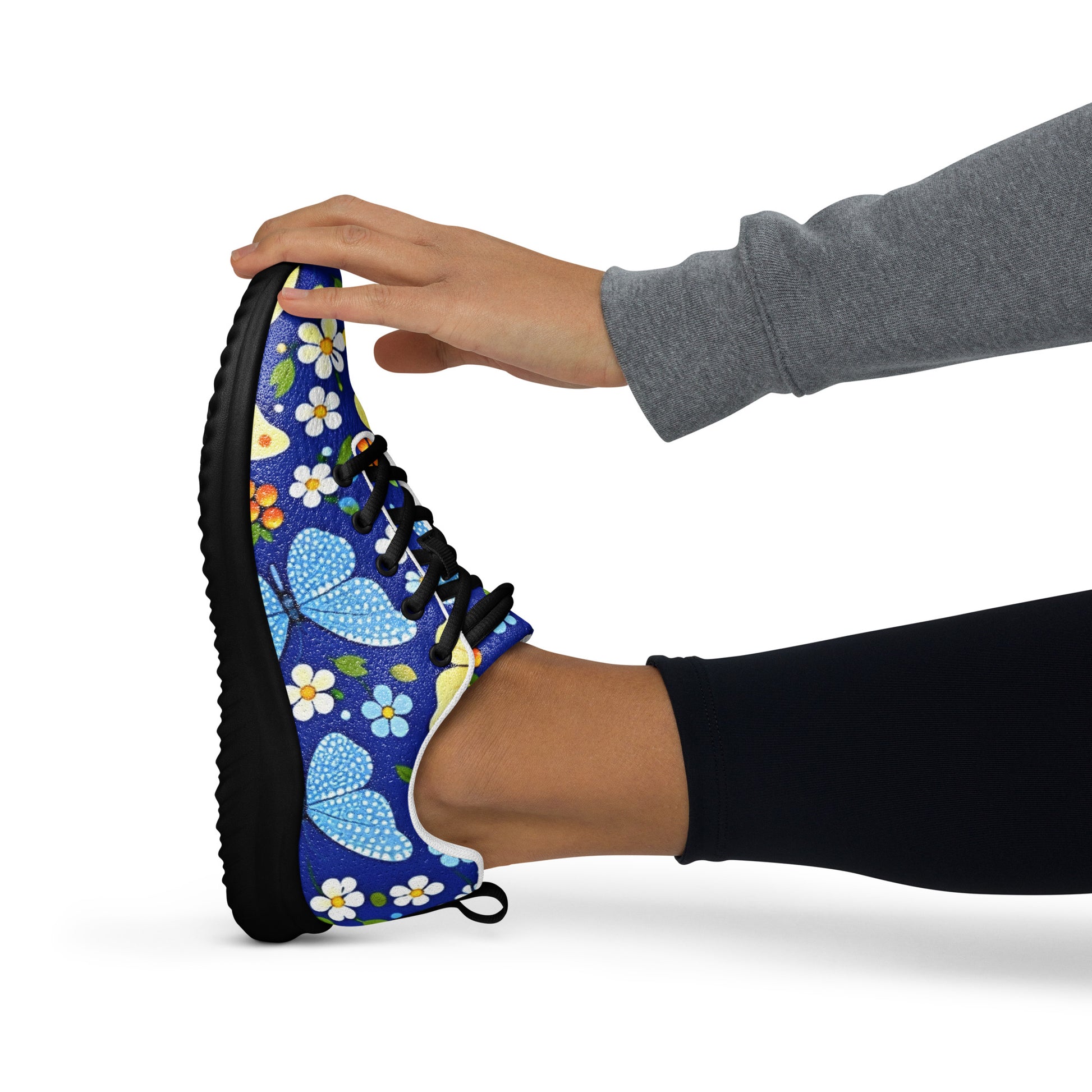 Women’s athletic shoes - Butterfly Bloom Athletic Shoes – Blue Yellow Floral Women's Sneakers by printfluence.net