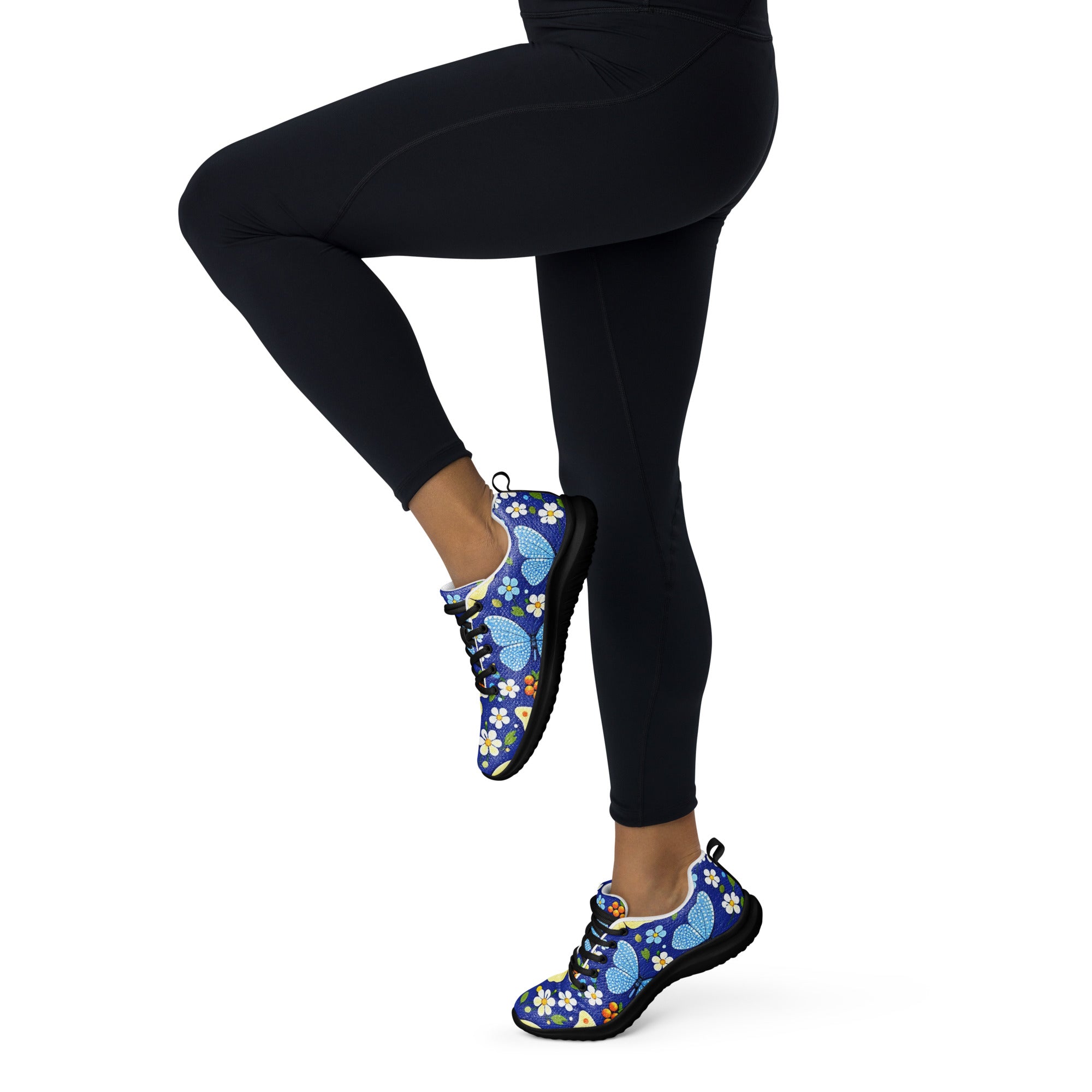Women’s athletic shoes - Butterfly Bloom Athletic Shoes – Blue Yellow Floral Women's Sneakers by printfluence.net