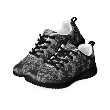 Women’s athletic shoes - Shadow Grid Athletic Shoes – Women's Gray Pattern Black Sneakers by printfluence.net