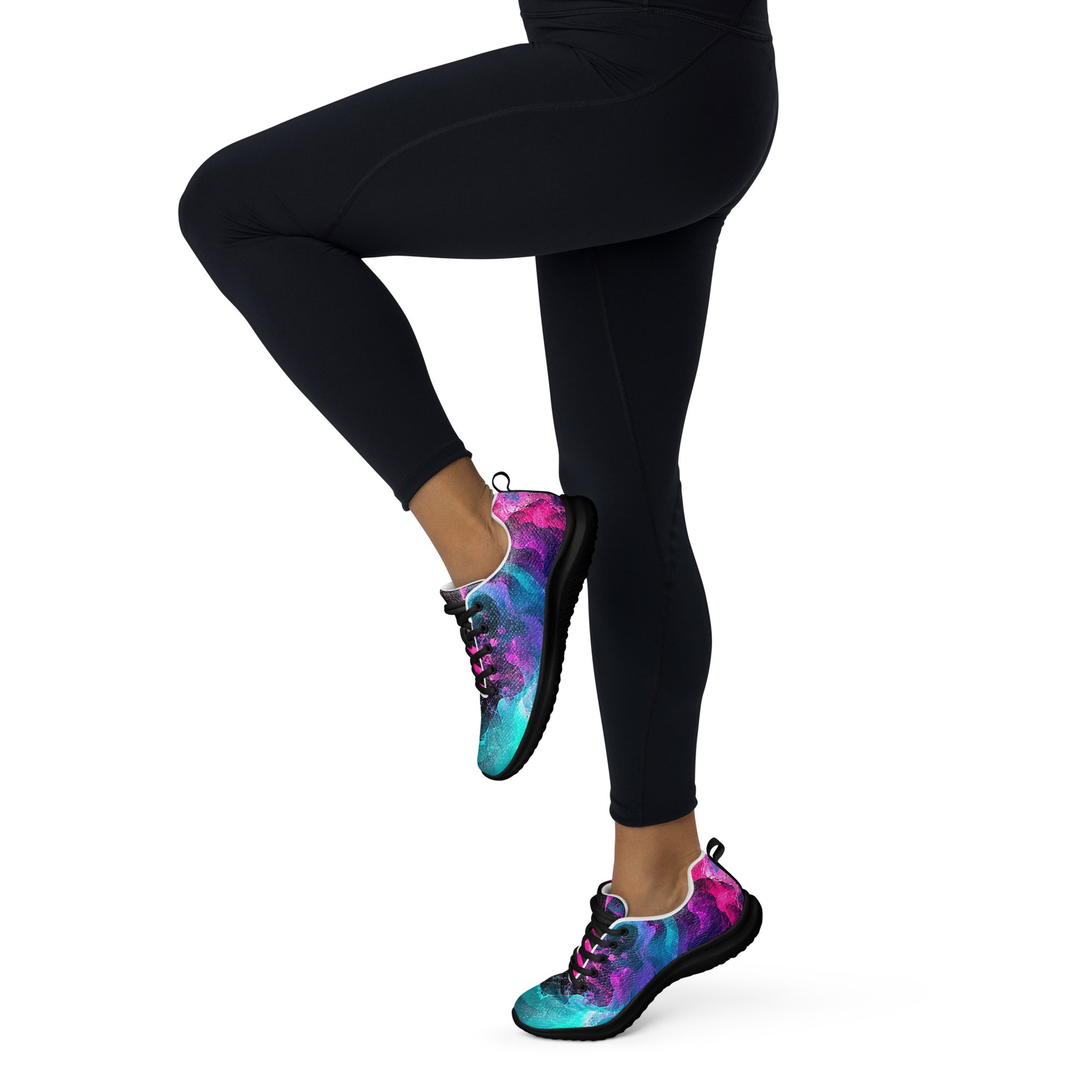 Women’s athletic shoes - Elite Neon Fluid Splashes - Premium Luxury Electric Cosmic Waves Design by printfluence.net