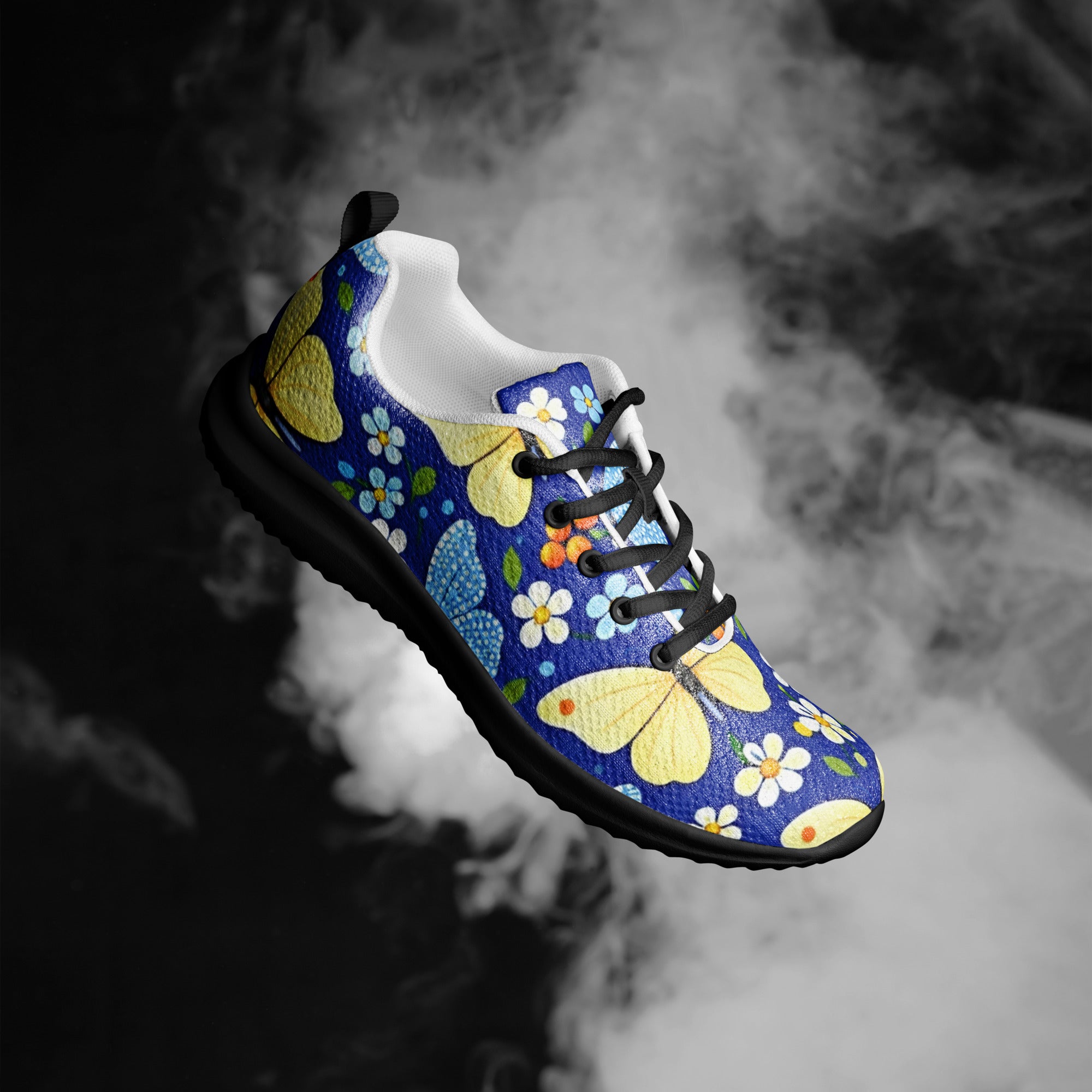 Women’s athletic shoes - Butterfly Bloom Athletic Shoes – Blue Yellow Floral Women's Sneakers by printfluence.net