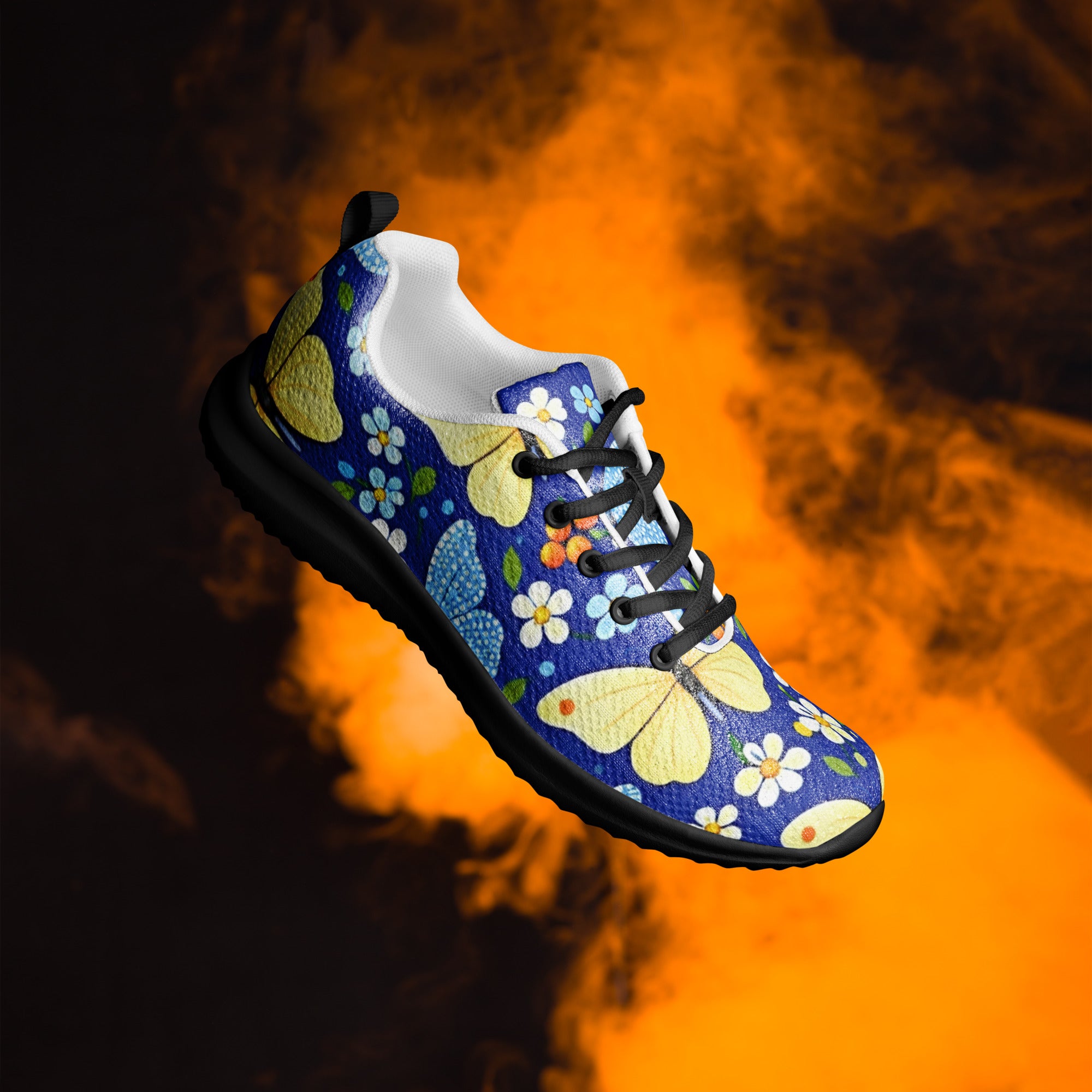 Women’s athletic shoes - Butterfly Bloom Athletic Shoes – Blue Yellow Floral Women's Sneakers by printfluence.net