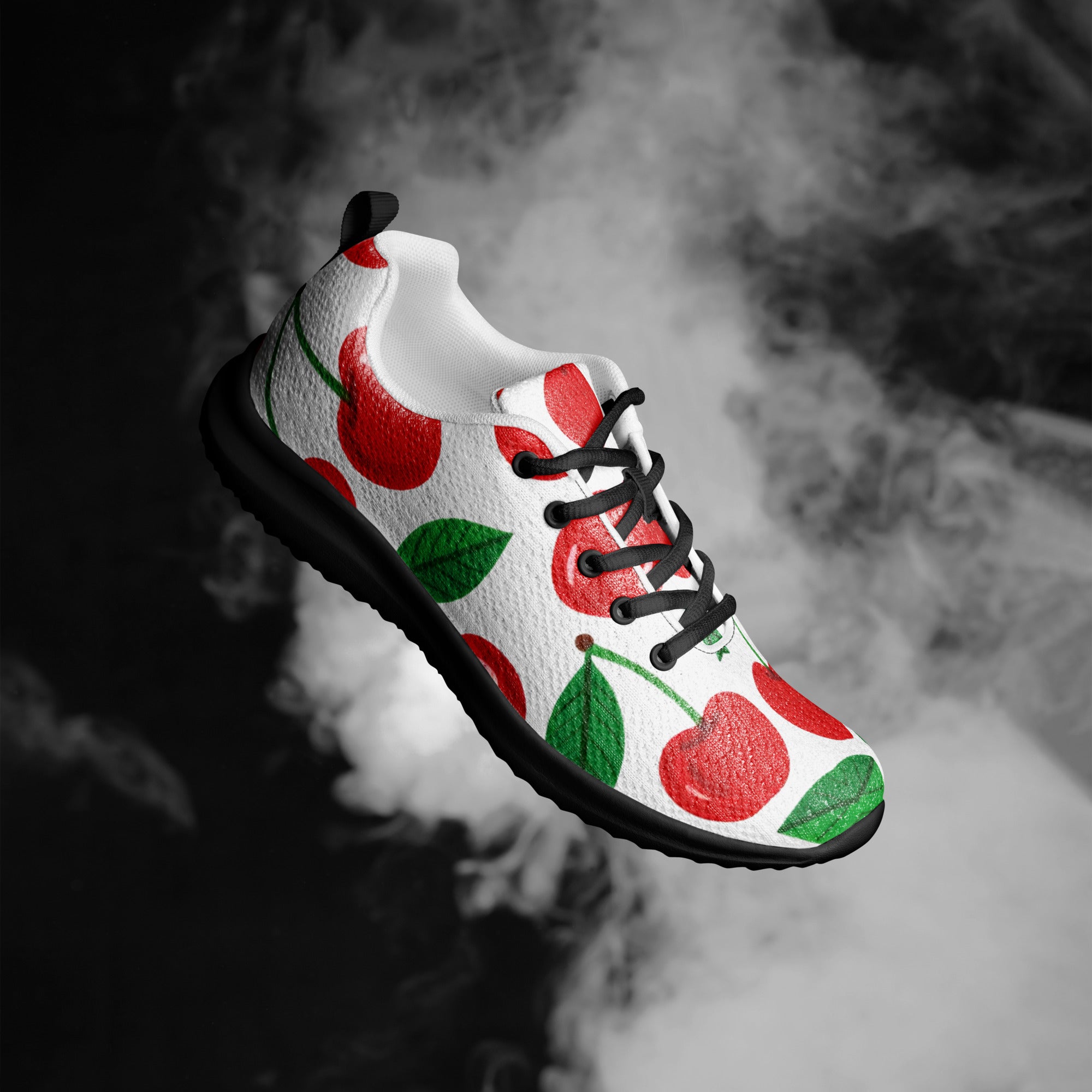 Women’s athletic shoes - Cherry Burst Athletic Shoes – Women's Red Fruit Print Sneakers by printfluence.net