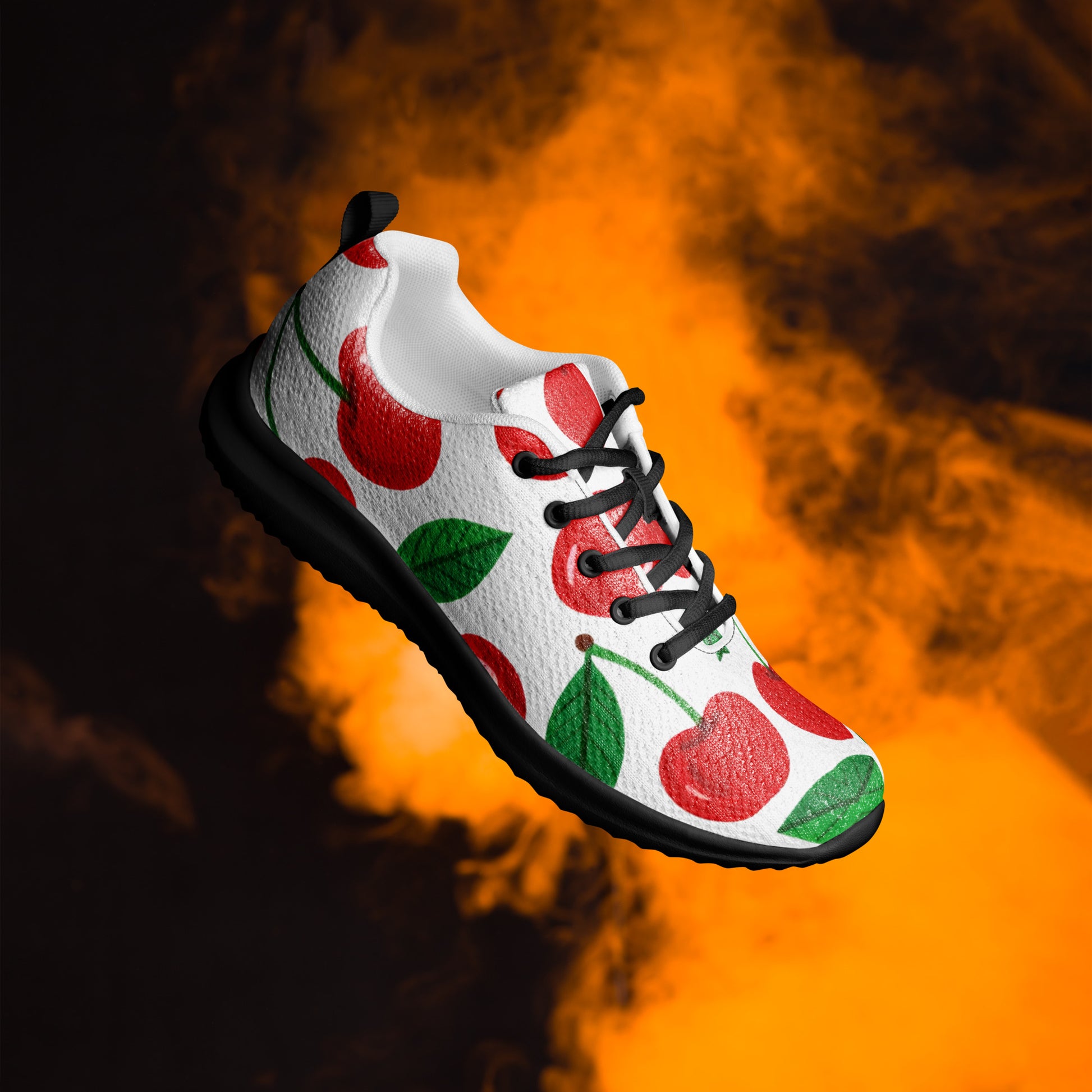 Women’s athletic shoes - Cherry Burst Athletic Shoes – Women's Red Fruit Print Sneakers by printfluence.net