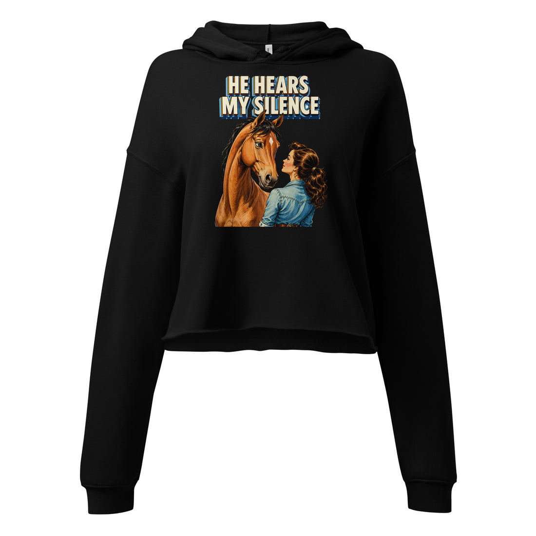 He Hears My Silence Vintage Horse Crop Hoodie - Horse Lovers Edition H-22 by printfluence.net