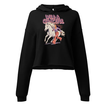 Wild & Graceful White Horse Crop Hoodie | Trendy Retro Pullover for Horse Lovers H-22 by printfluence.net