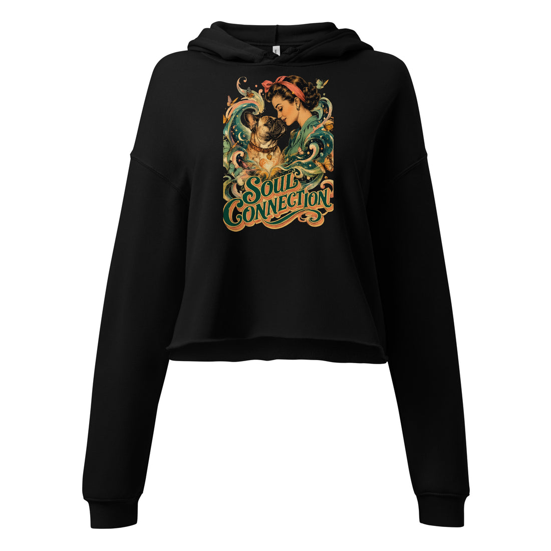 Soul Connection Frenchie Women's Cropped Hoodie - French Bulldog Lovers Retro PulloverH-22 by printfluence.net