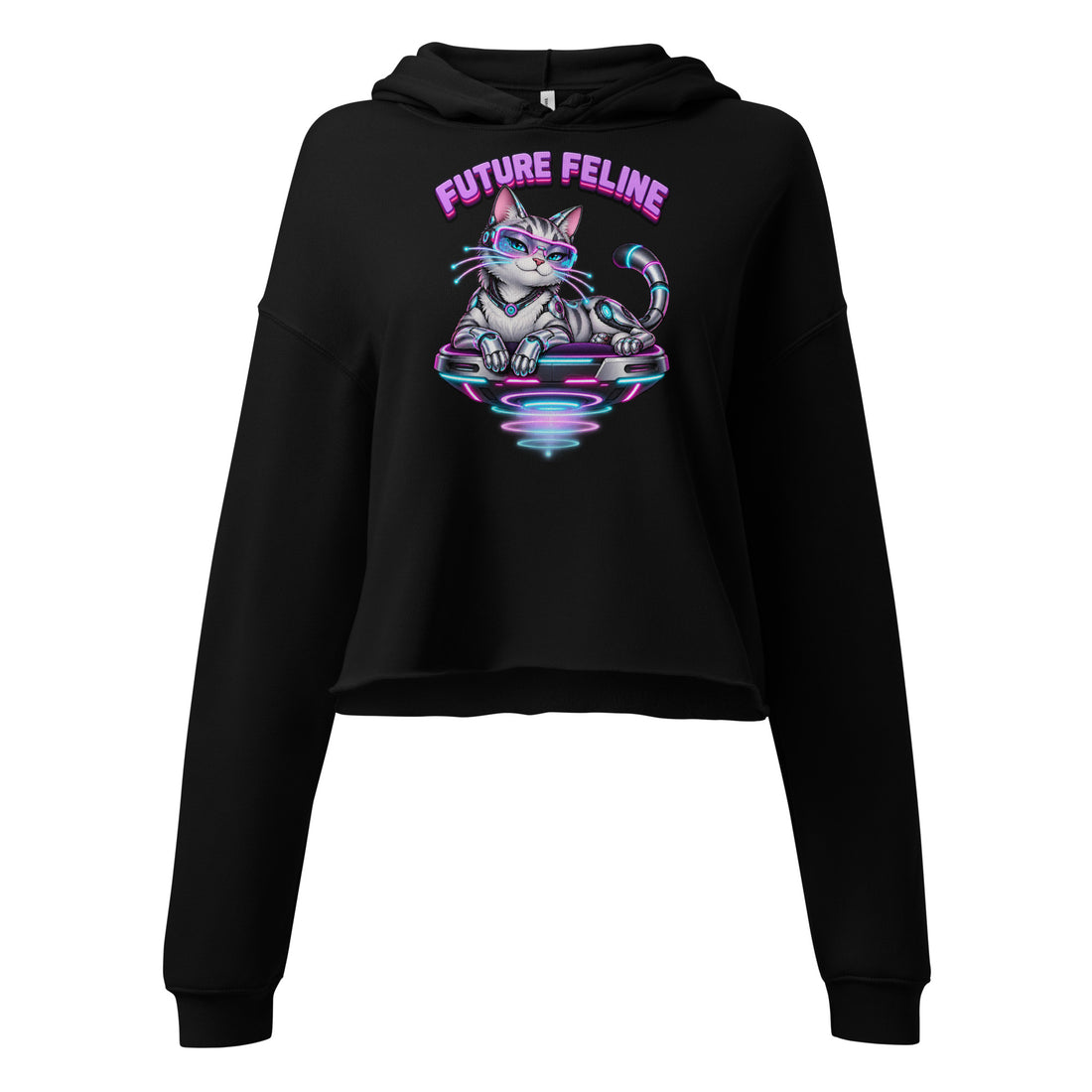 Cyberpunk Animals Lovers | Women's Cropped Hoodie — FUTURE FELINE by printfluence