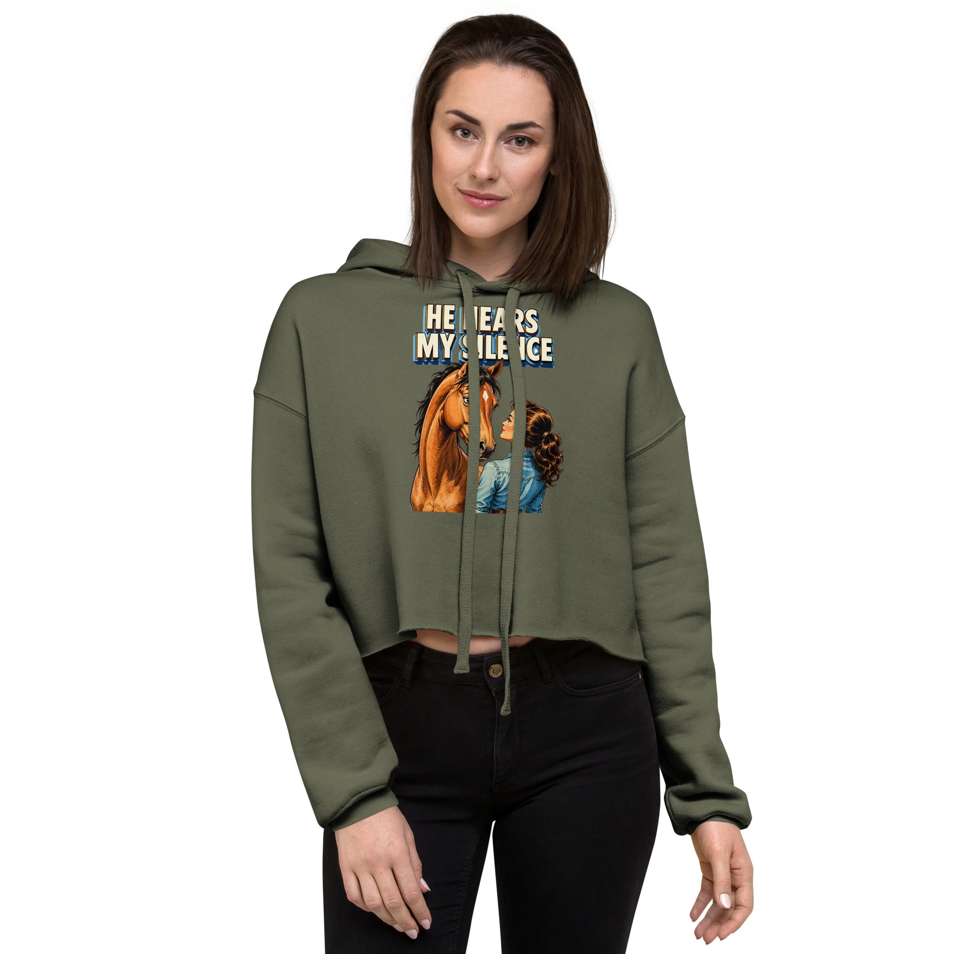 He Hears My Silence Vintage Horse Crop Hoodie - Horse Lovers Edition H-22 by printfluence.net